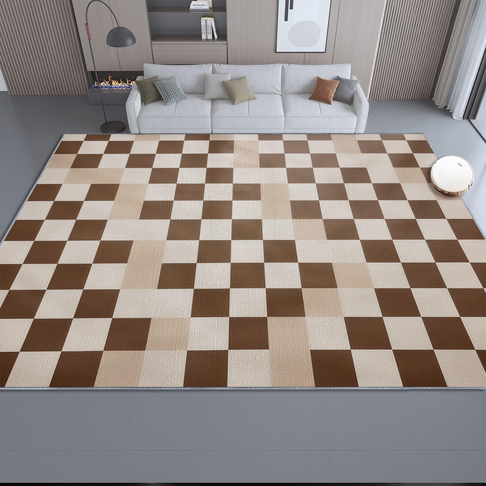 Tapis moderne 120x240 cm lavable antidérapant marron de salon et chambre