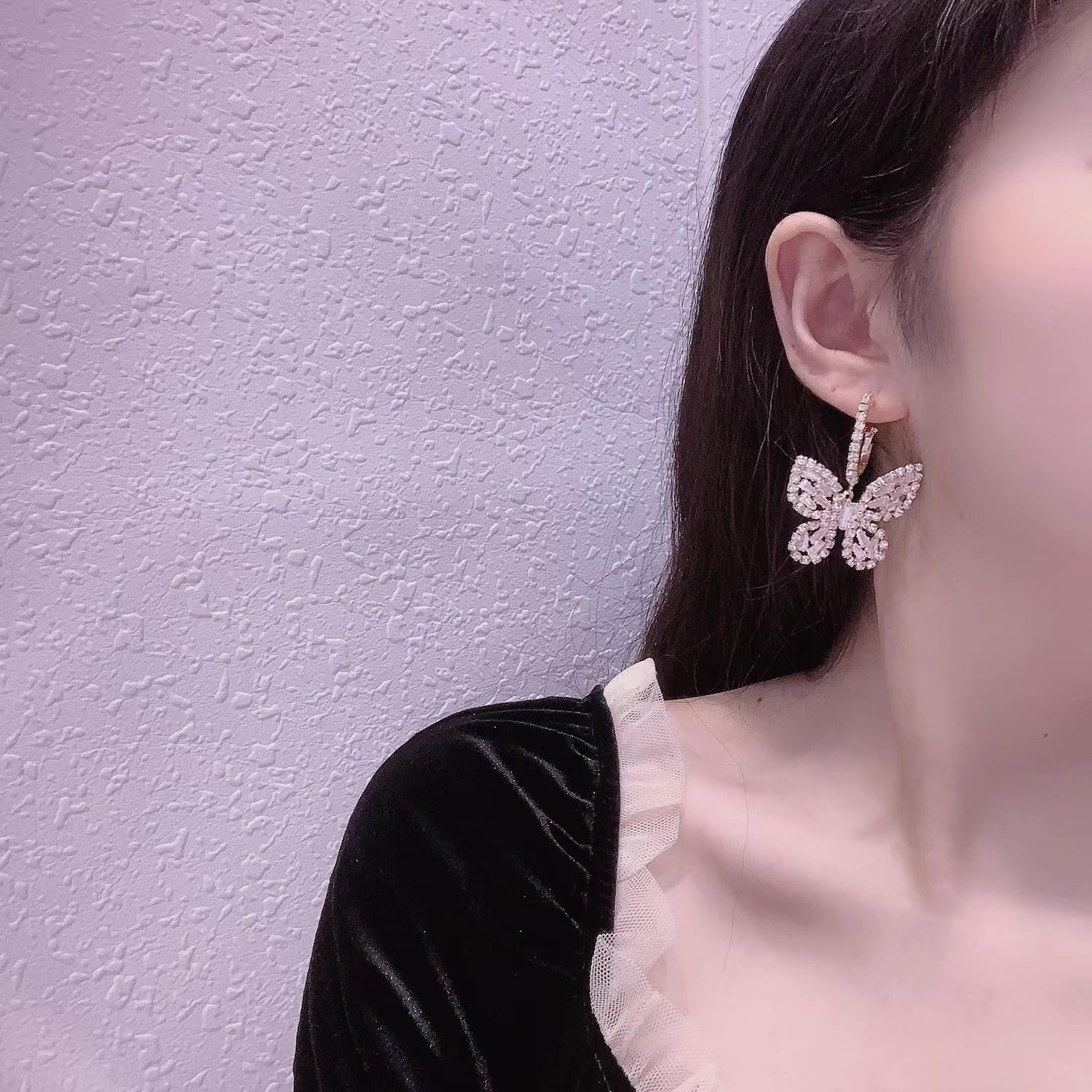 Butterfly Dangling Earrings Crystal Rhinestone CZ Drop Earrings For Women, 14K Gold/White Gold Plated Earrings Hypoallergenic Nickel Free Cute Charms Dangling Earring Dainty Birthday Jewelry Gift - Image 6