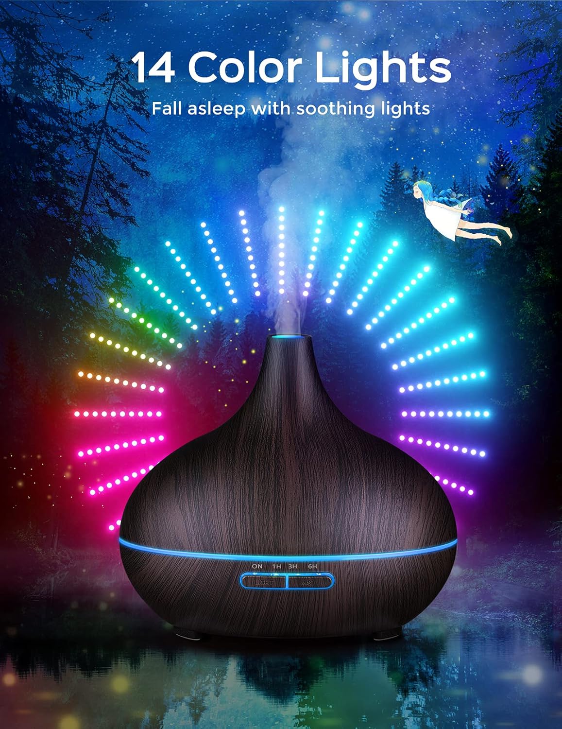 Diffuser with Essential Oils Included, 500ml Aromatherapy Diffuser with Essential Oil Set 6x10mL, 23dB Super Quiet Essential Oil Diffuser Gift Set with 14 Color Lights 4 Timers for Home Bedroom Office : Health & Household