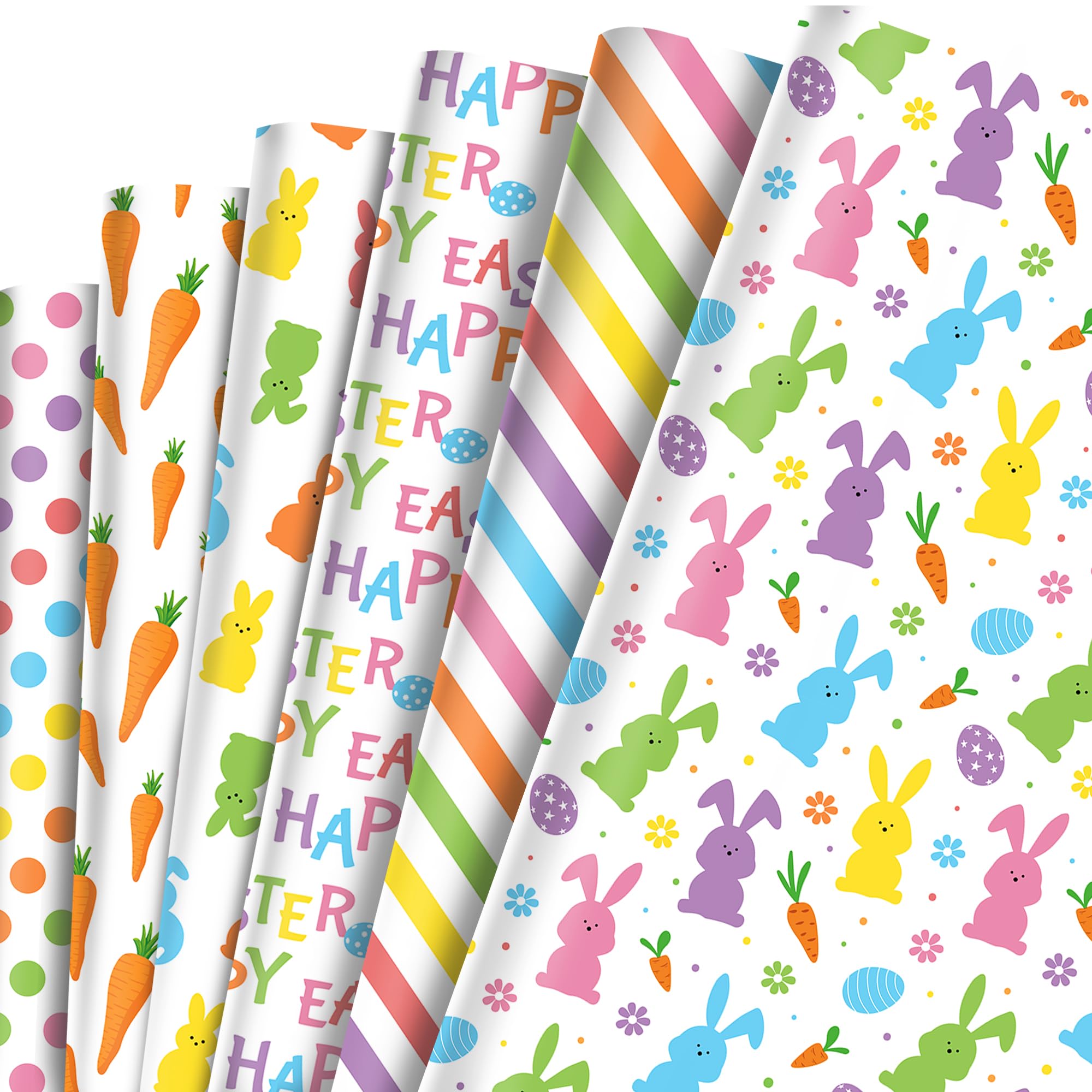 12 Sheets of Easter Gift Wrapping Paper, Decorated With Colorful Bunny and Carrot Patterns, Perfect for Easter Egg Hunts, Spring Parties, Baby Showers, Holidays and Other Occasions.
