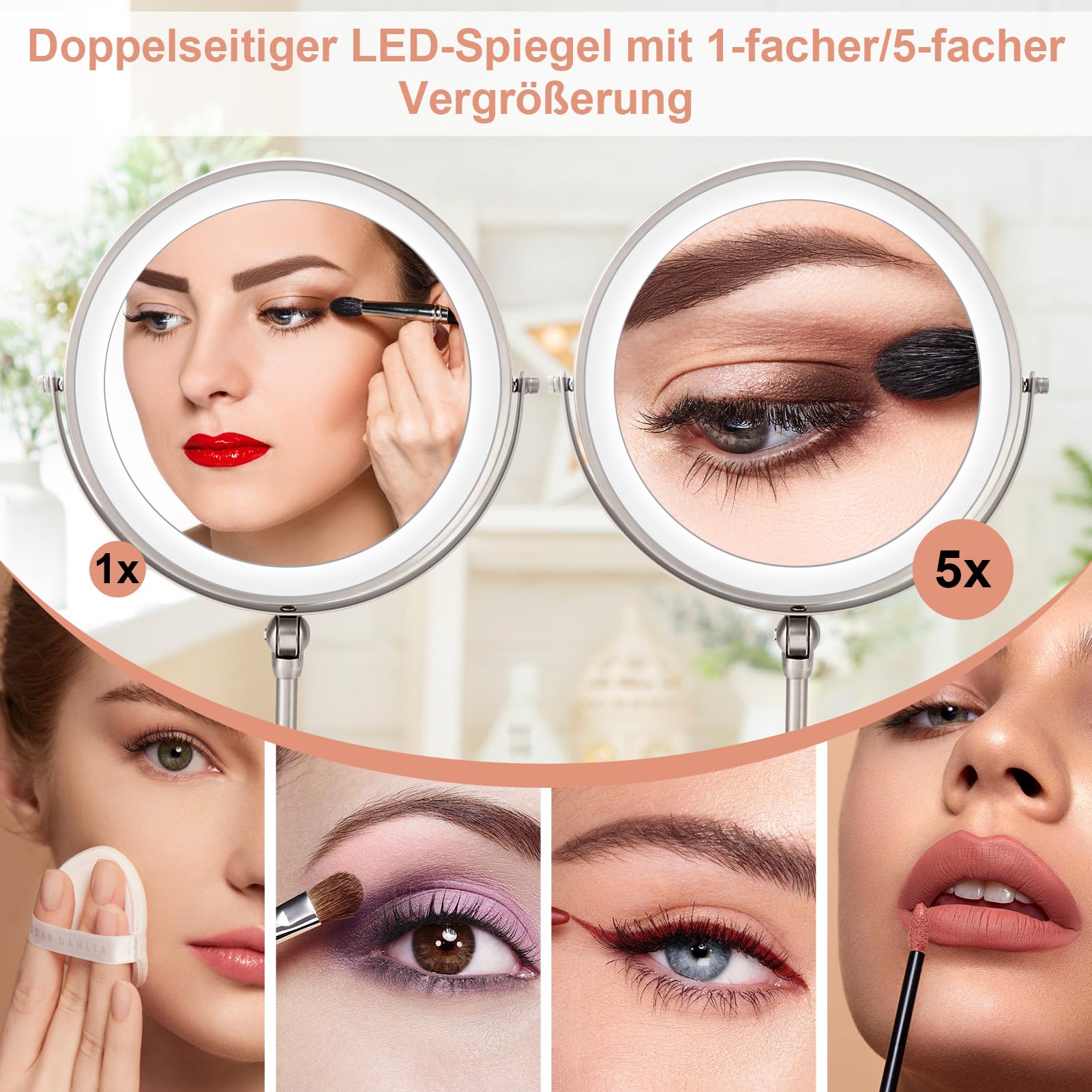 Lusterko Podświetlane LED, Lusterko do Makijażu 245 X 405 Mm, Lusterko Kosmetyczne Obracane o 360 Stopni z regulowaną jasnością, Lusterko Kosmetyczne z możliwością ładowania za