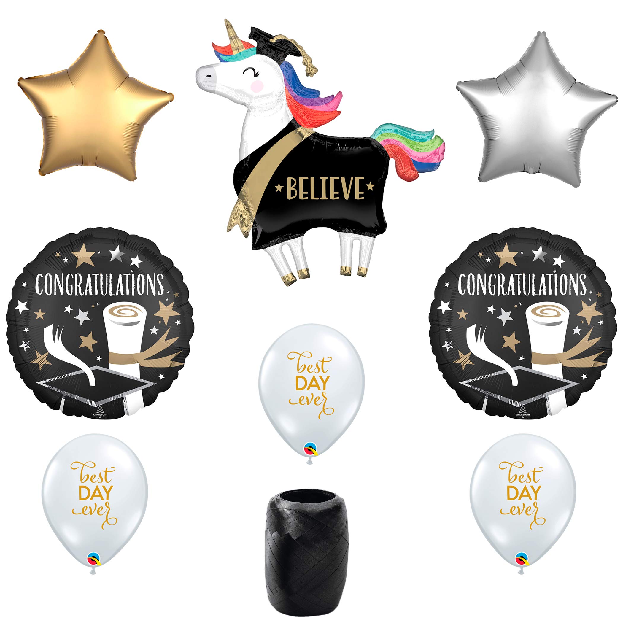 Prancing Unicorn Congrats Grad Luxe Graduation 8pc Balloon Pack, Rainbow