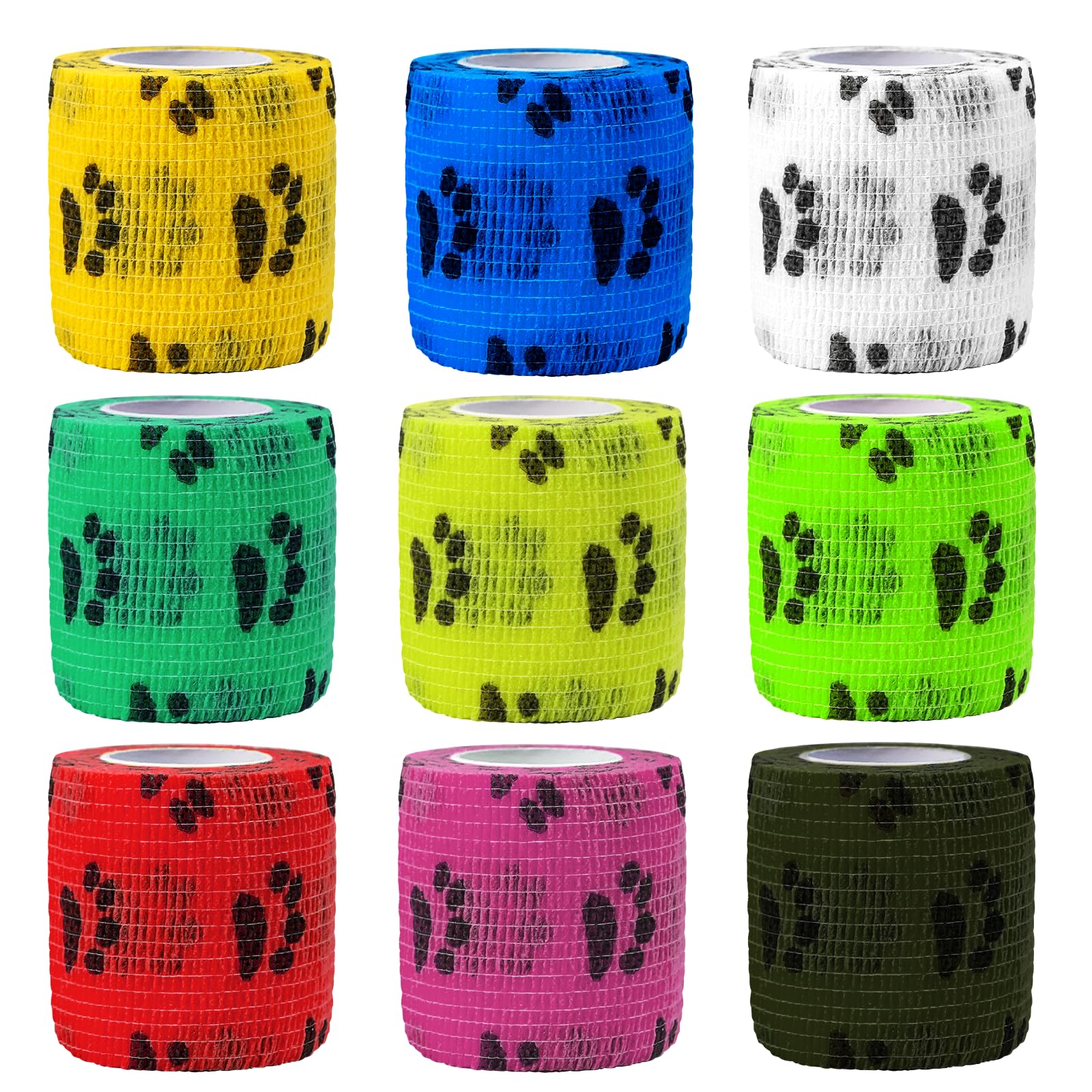 NELLHOMY 9 Rolls Self Adhesive Bandage Warp 5cm x 4.5m, Pet Vet Wrap Self Adherent Cohesive Bandages, Elastic Breathable for Dog, Bandage for Paw Pets First Aid, Finger, Sports and Stretch Athletic