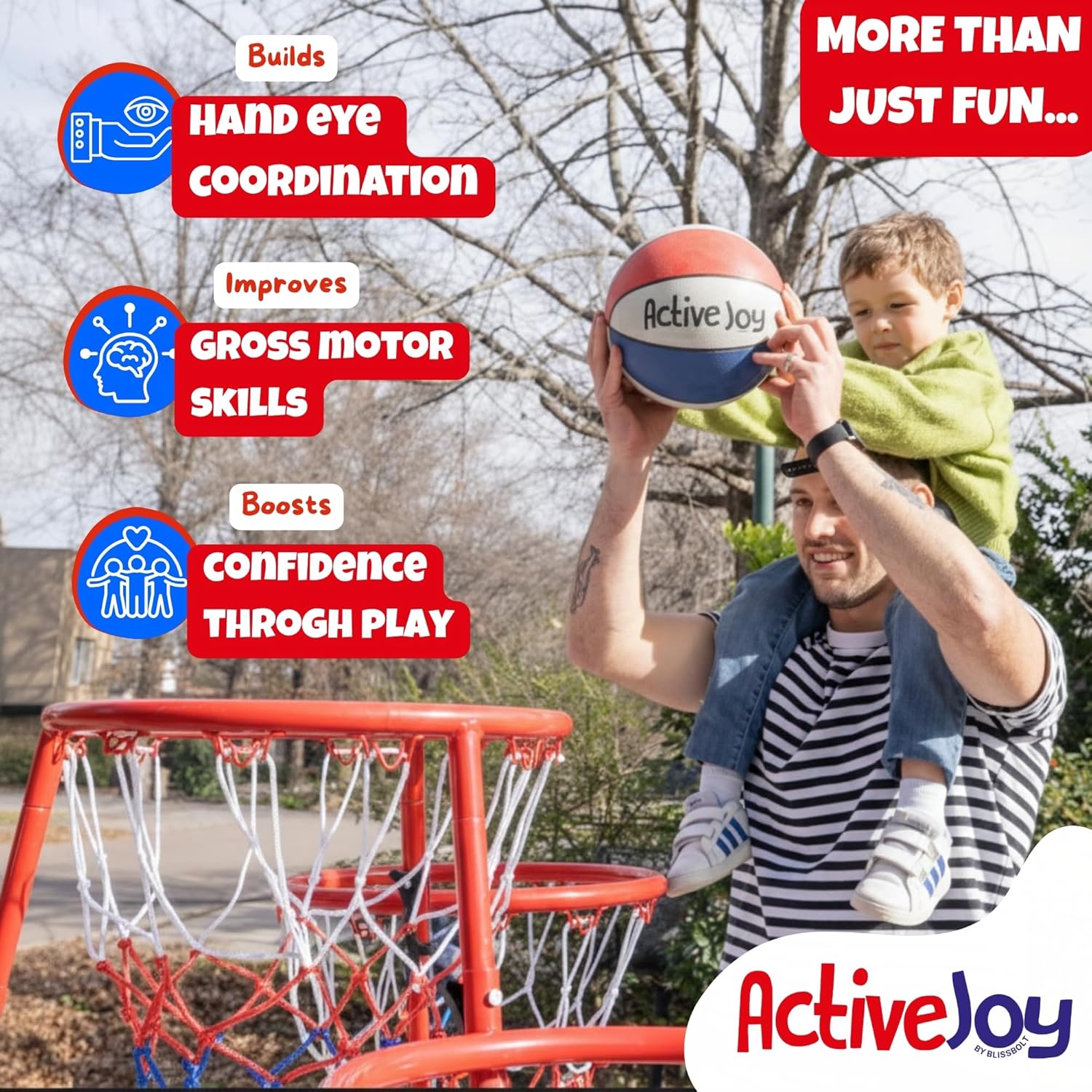 Activejoy- 4 Hoop Basketball Set - Toddler Basketball Hoop Indoor - Outdoor Play Preschool - +3 Years Old Toy. Includes 2 Balls and air Pump