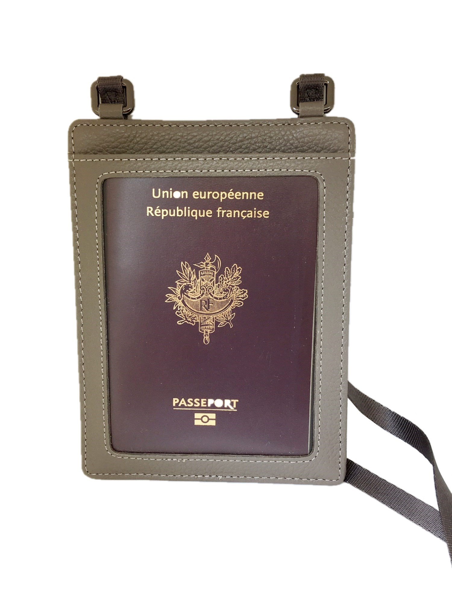 ZAPP Filles & Fils Paris Porte-Passeport avec Tour de Cou en Cuir de Vache grainé Gris