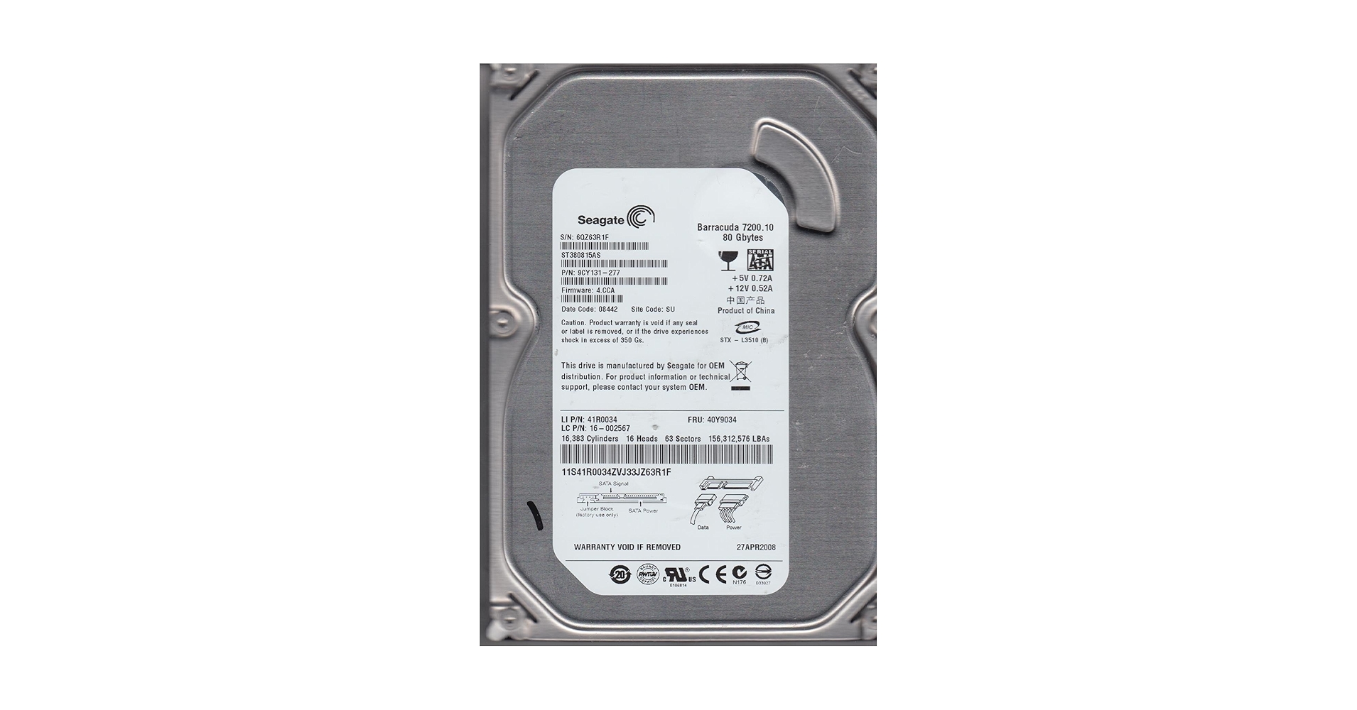 Amazon.com: Seagate 80 GB 3.5-Inch SATA 7200 8 MB Bulk/OEM