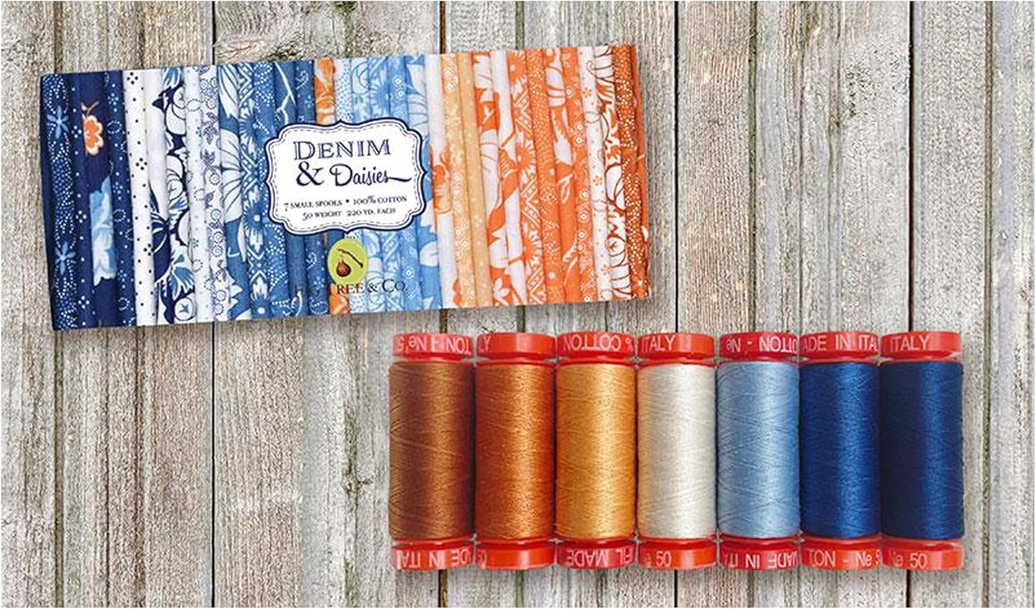 Denim & Daisies Aurifil Thread 50 wt Cotton 7 Small spools by Fig Tree & Co. JF50DD7