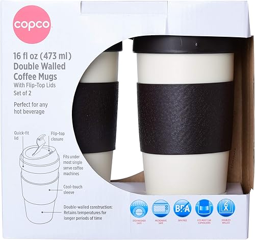 Miniatura 10 de Copco Juego de 2 tazas de viaje reutilizables con aislamiento de doble pared, 2 unidades (paquete de 1), blancoverde azulado