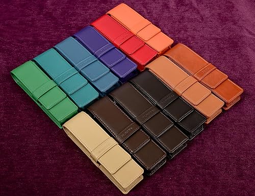 Miniatura 7 de DiLoro Estuche doble de cuero para lápices para dos bolígrafos y lápices estilográficos (naranja)