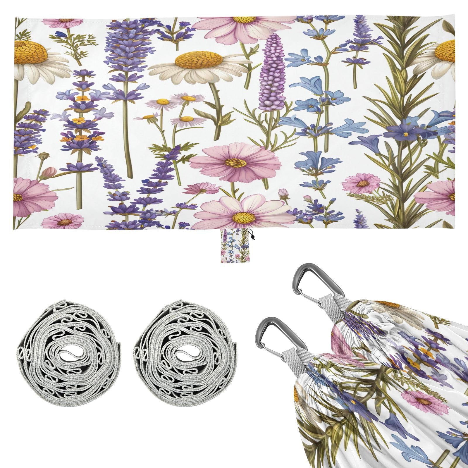 Kigai Daisy Flower Camping Hammock Durable & Portable Travel Hammock Holds 330lbs with Tree Strapsm, Pocket, Camping Accessories