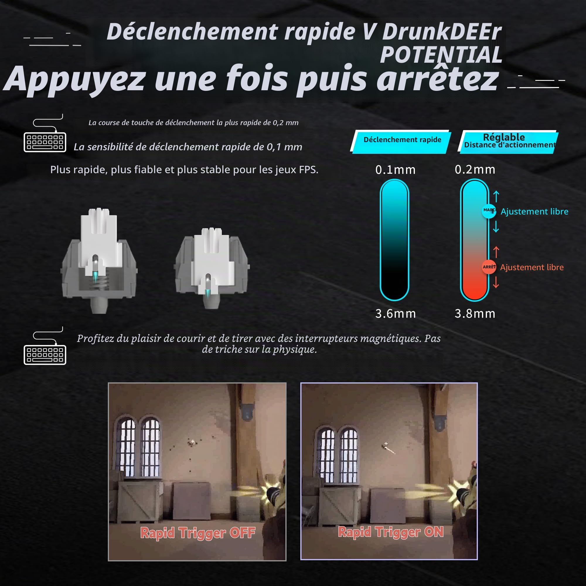 DrunkDeer TKL Clavier de Jeu à déclenchement Rapide, claviers mécaniques TKL pour OSU, commutateur magnétique Hyper Rapide, Filaire RVB, USB, Compact, 82 Touches avec Bouton, Gris