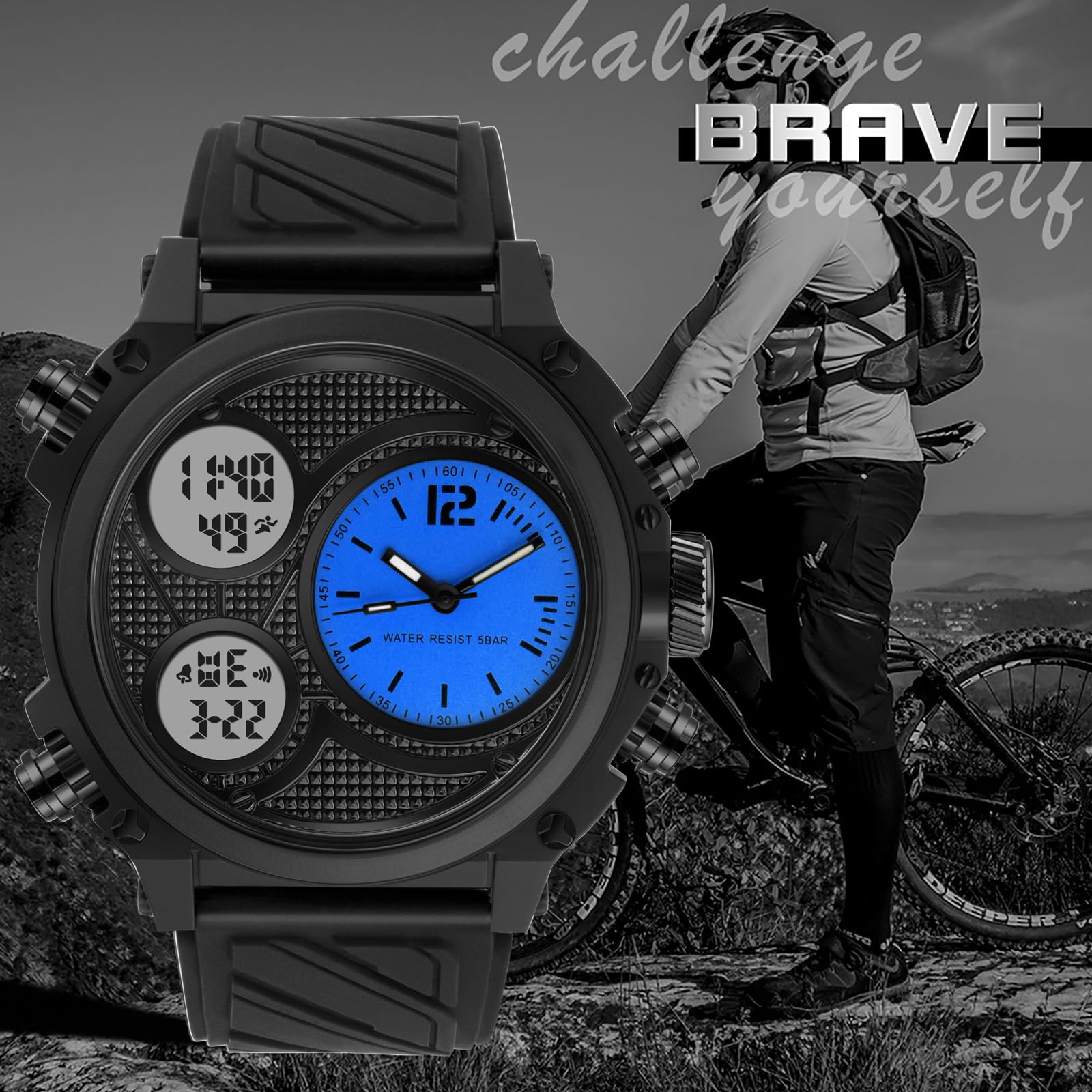 findtime Montre punk pour homme avec affichage surdimensionné