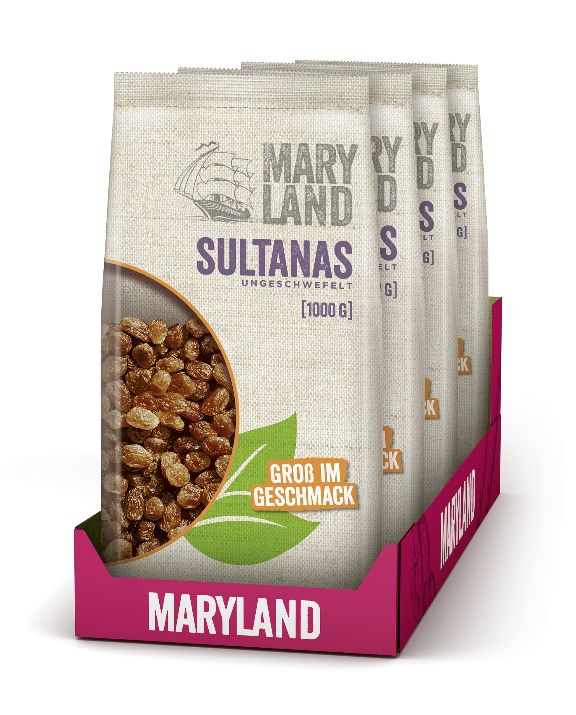 Maryland Sultanas 1000g Vorratspackung 4er Pack – Sultanas ungeschwefelt, natürlich süß ohne extra Zucker – Ohne Konservierungsstoffe – Perfekt zum Backen und Snacken im Großbeutel (4 x 1000g)