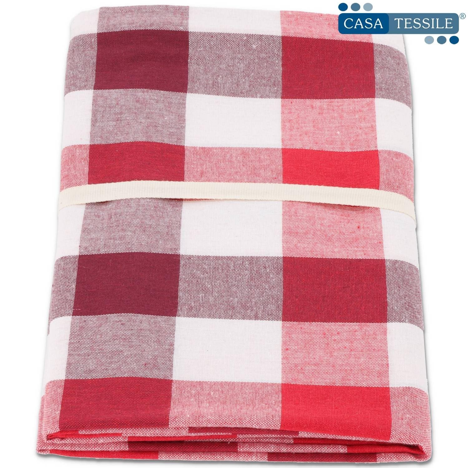 Casatessile Tovaglia in Cotone Jacquard Vichy - Bordeaux, 8 posti 140x220 cm.