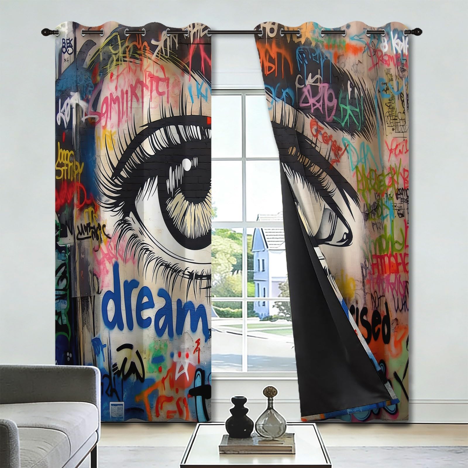 Modne zasłony zaciemniające z motywem oczu, 140 l x 200 cm, dekoracja okienna do salonu, sypialni, izolacja termiczna, 2 panele