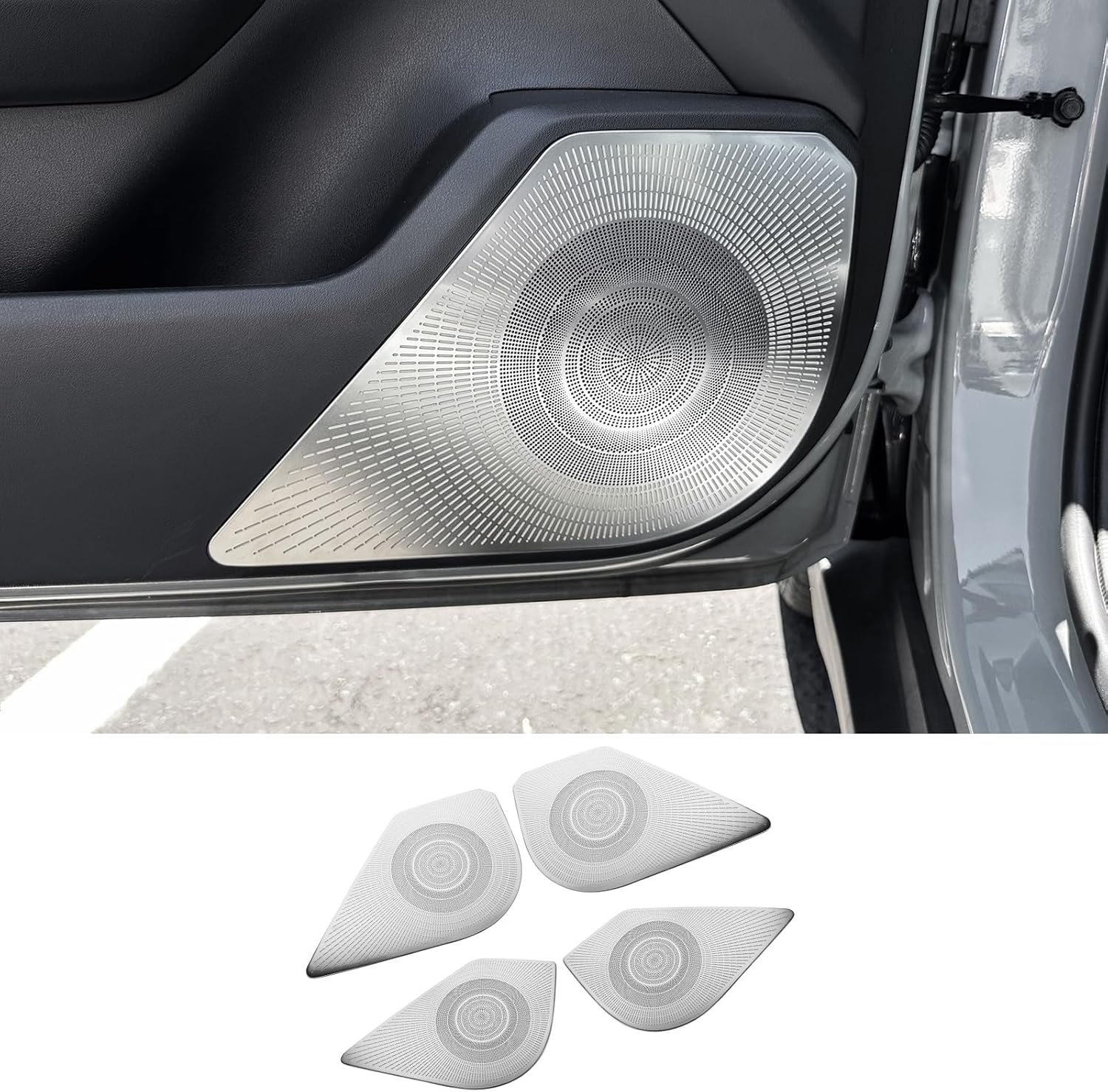 Stainless Steel Chrome Car Interior Door Speaker Cover Trim Speaker Frame Protective Sticker Compatible with Kia K4 2025 2026 Accessories (Silver Style)