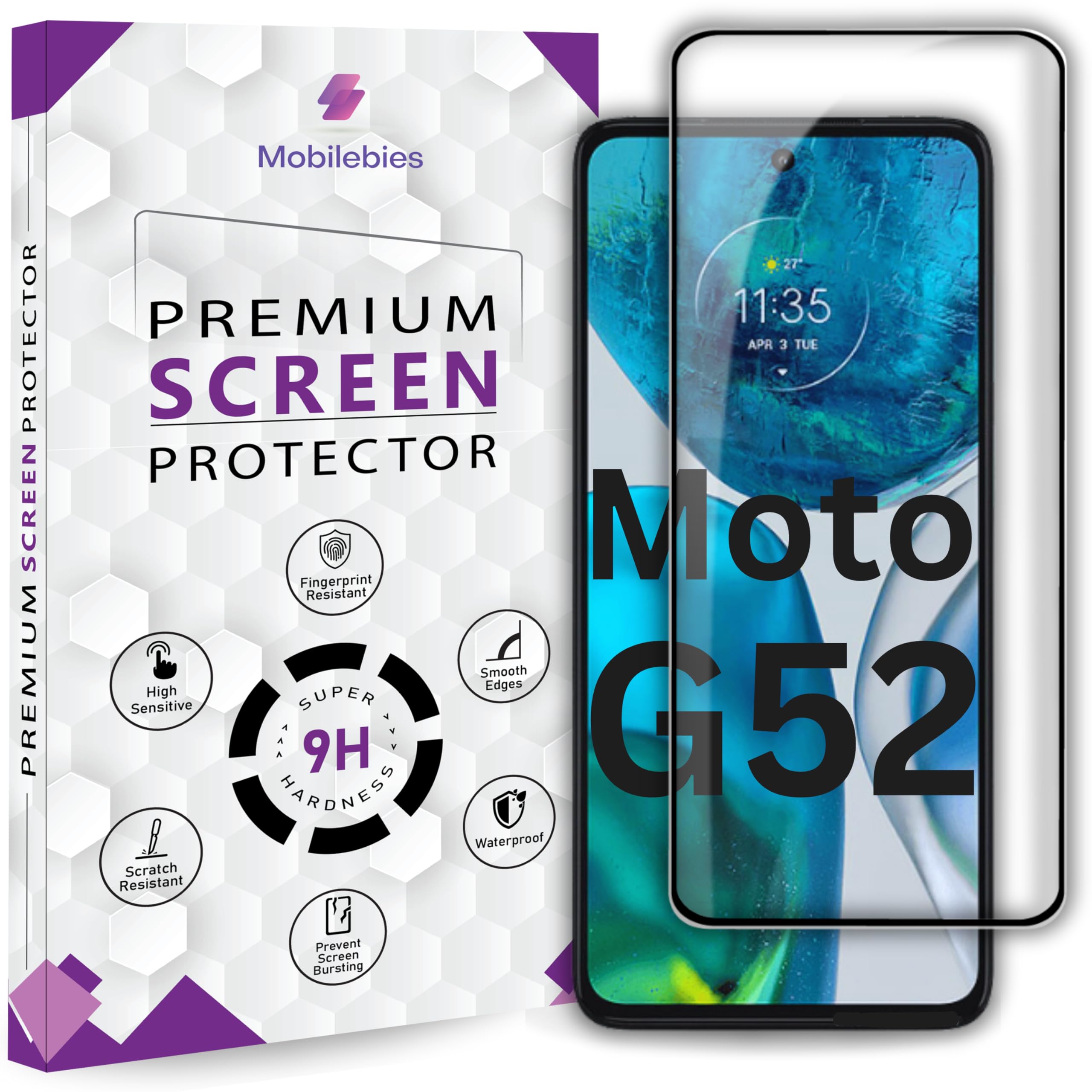Premium Tempered Glass Screen Protector Guard For Motorola G52 (6.6 Inch, Pack of 1) | Edge to Edge Coverage With Easy to installation kit-image-46