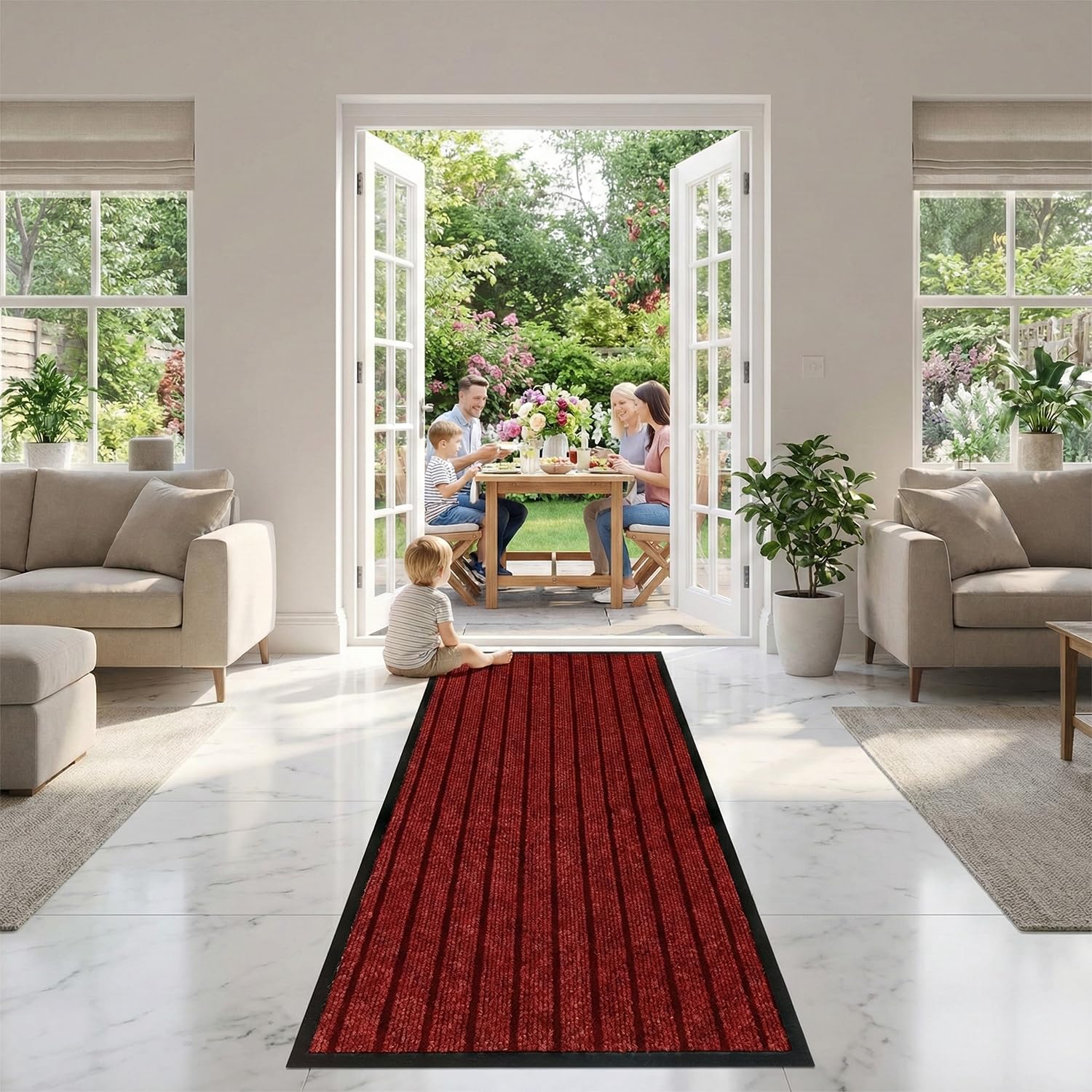 Trendy Realm Rubber Runner Rug – Outdoor & Indoor Heavy Duty Washable Non-Slip Runner Rug for Kitchen Garden, Inside & Outside Floor Mats, Waterproof and Dirt Trapper Entrance Rug (80x300 cm, Red 2) — image 1