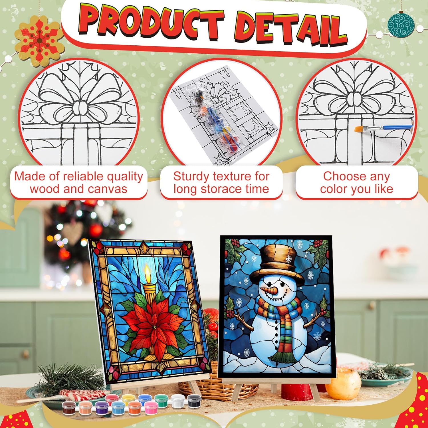 Zhanmai 12 Pack Pre Drawn Canvas for Painting Sip and Paint Kit 8" x 10" Paint Party Set Canvas Painting Pre Printed Canvases for Party Favor DIY Virtual Adult's Date Night(Holiday Deer)