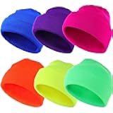 womens 6 Pieces Neon Acrylic Watch Plain Knit Long Beanie Bachelorette Party Favors, Halloween Decorations Hat, Orange, Medium