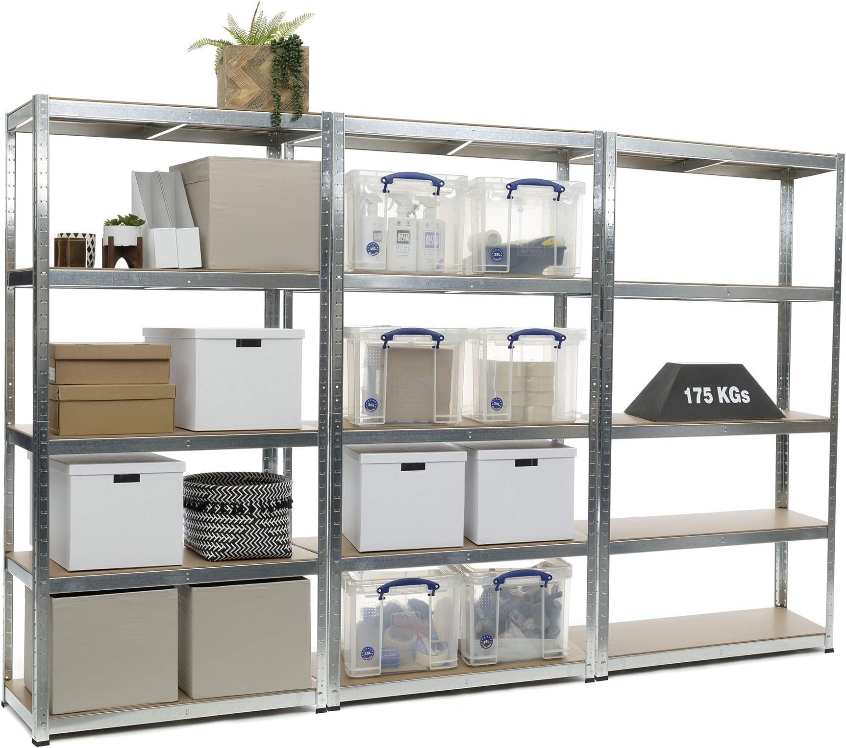 3 Bay Heavy Duty Galvanised Shelving Garage Racking Unit (5 Levels 1500mm H x 700mm W x 300mm D) + 150KG UDL Per Shelf
