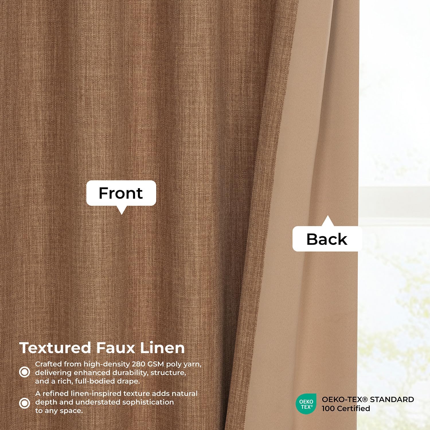 Faux Linen Curtains for Living Room (1 Panel) - 50W X 84L, Butterscotch image 5