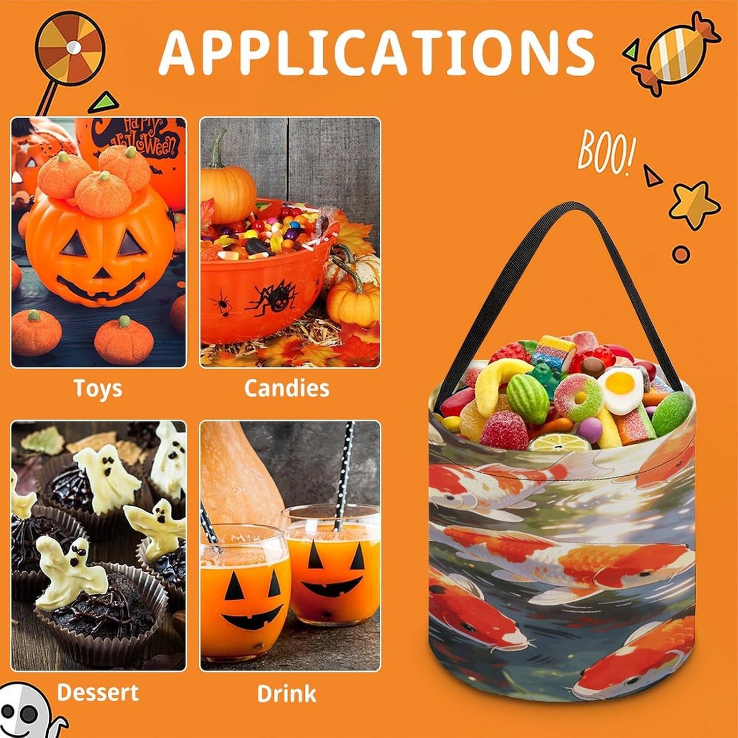 LLUTSNTH Koi Halloween Tote Treat Bag for Trick Or Treat image 3