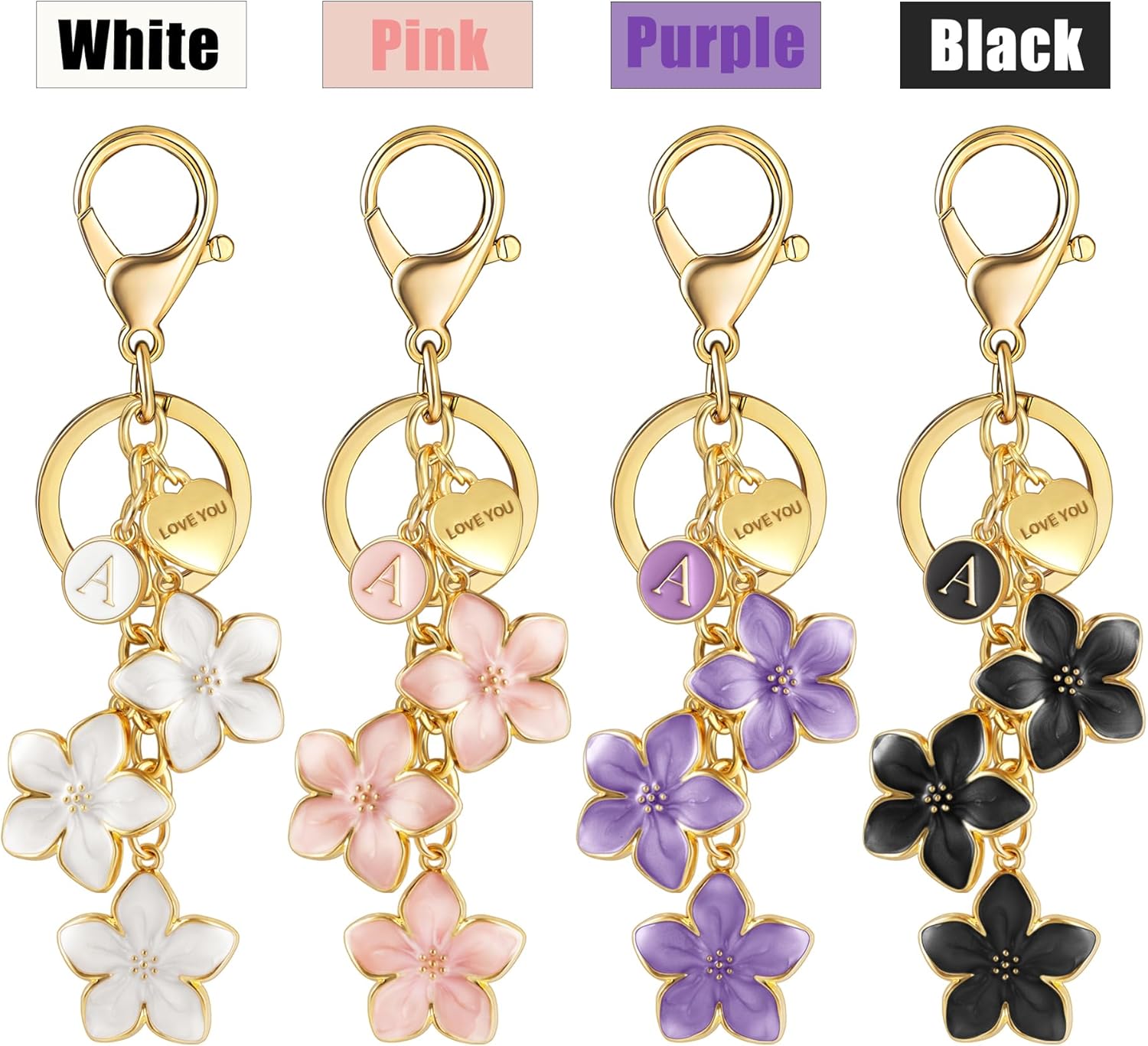 XGALBLA Big Flower Initial Keychain with Love You Heart, Cute Flower Letter Keychain for Women, Bag Charms for Handbags Purse - Image 7