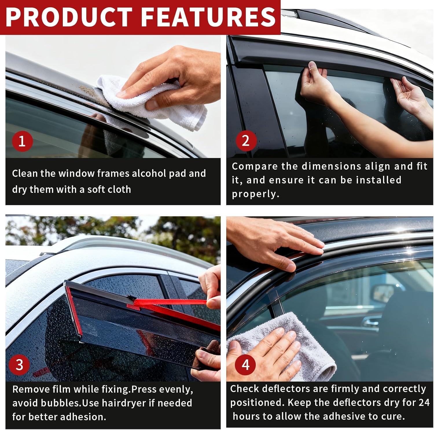 BFBZ Window Visor for 2021-2025 Hyundai Elantra, Rain Guard Tape-On Extra Durable Sun Wind Side Vent Window Deflector