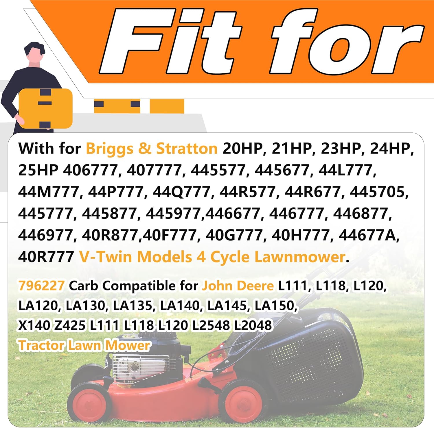 Carburetor Fit For Briggs & Stratton 796227 V-Twin Engine Lawn Mower With Tune Up Kits.Replaces for 40G777, 40H777, 44M777, 44P777, 44S677 Engine.