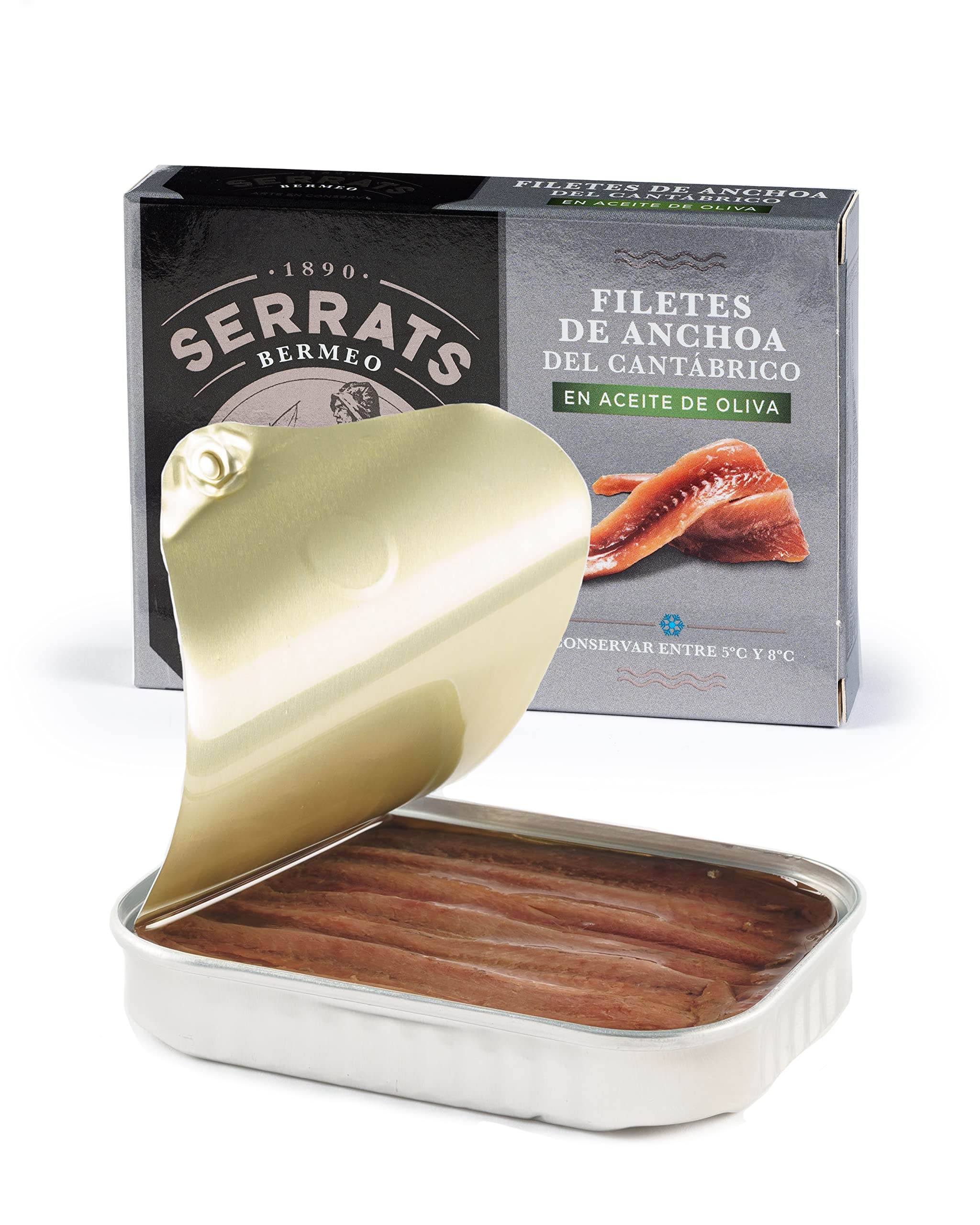 CONSERVAS SERRATS - Sardellen aus dem Kantabrischen Meer in Olivenöl - 12 Dosen x 85g (Gesamt: 1020g) - In Traditioneller Salzlake Gereift - Handgereinigt - Gourmet Premium