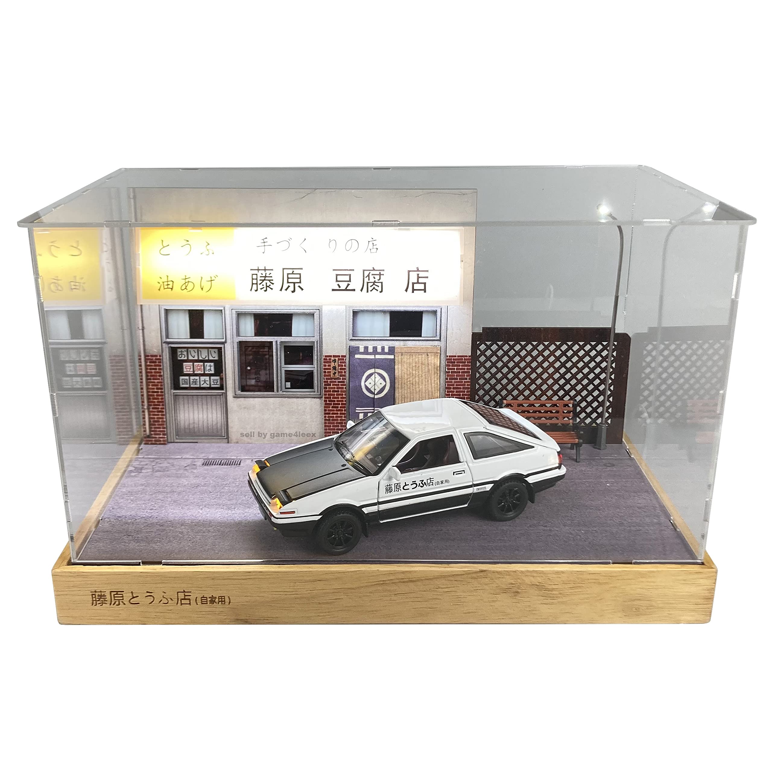 Miniauto Scene With Black & White Ae86 1:28 Scale Initial D Fujiwara Takumi Tofu Shop Scene Model Home Kids Room Decoration Ornament With Trueno Ae86 Sprinter Alloy Diecast Model (Scene With Black & White Ae86)