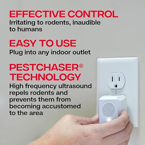 Miniatura 2 de Victor PestChaser - Repelente de roedores con luz nocturna y salida extra, paquete de 2, 2 repelentes de roedores de alta frecuencia, repele