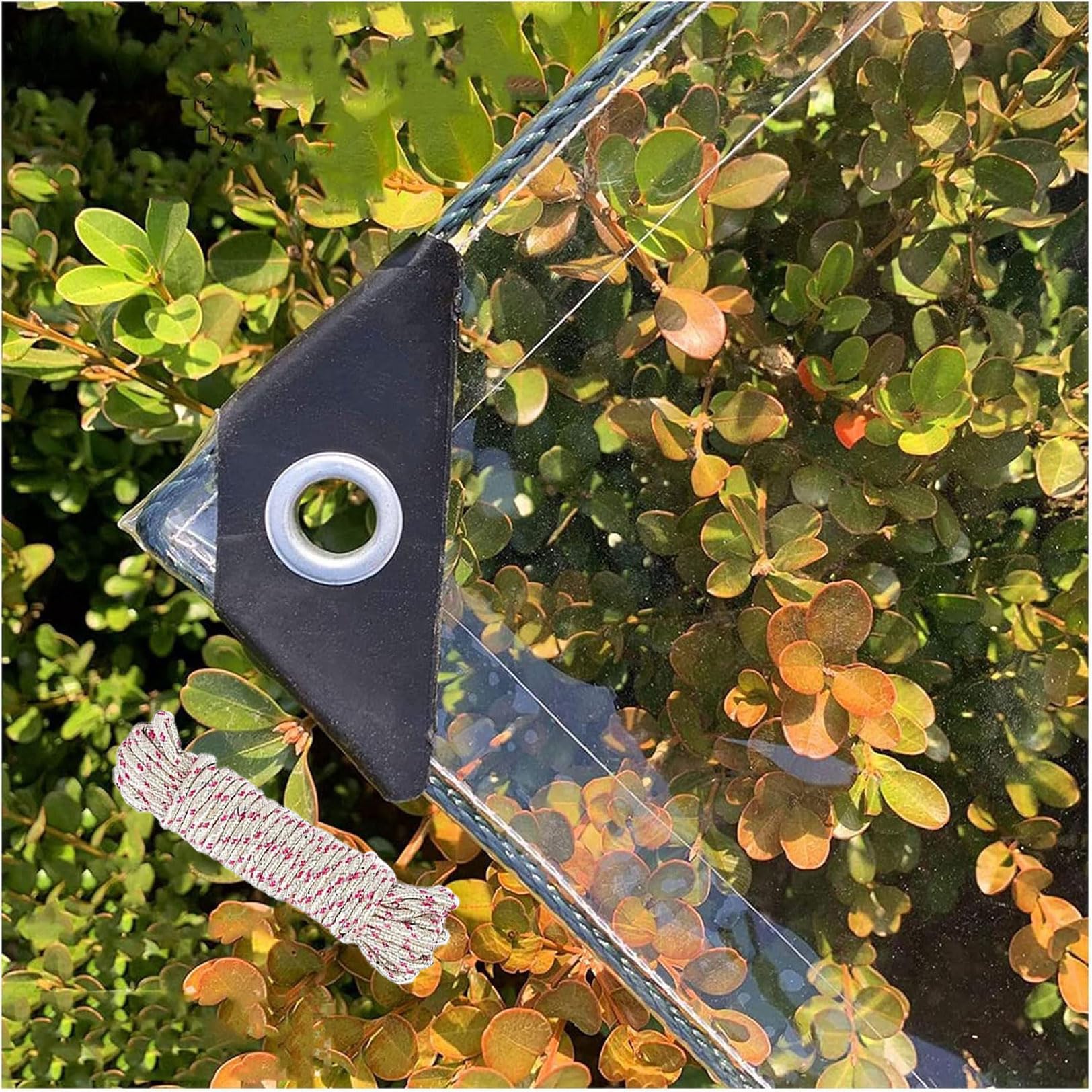 Clear Tarpaulin Waterproof Heavy Duty with Eyelets, 8X8M Balcony Rainproof Cover Reinforced Transparent Tarp for Garden Furniture Greenhouses Pergola Roof Gazebo Side Panels