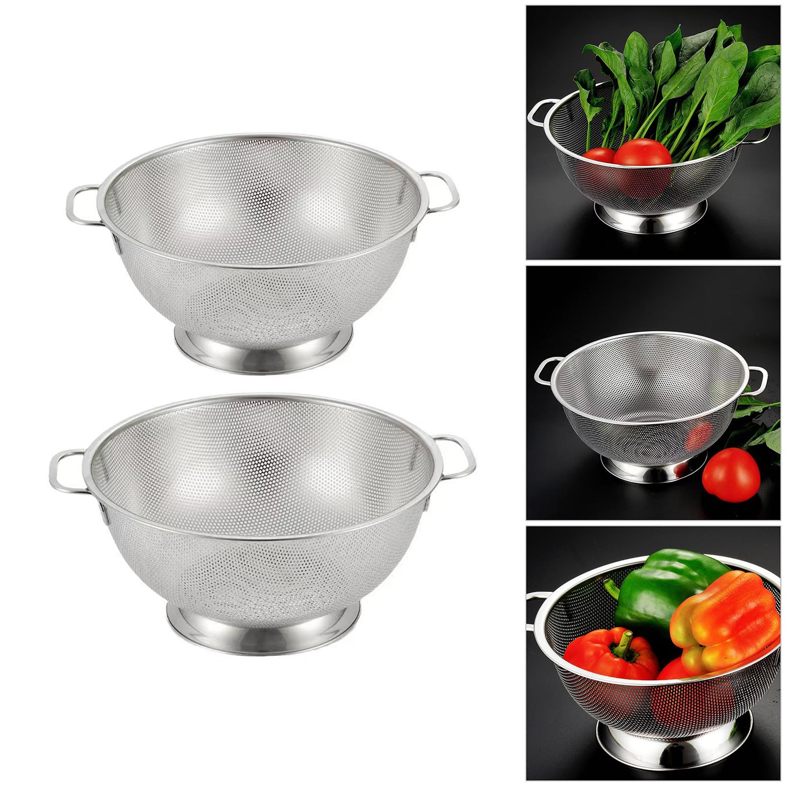 2-teiliger Siebkorb aus Stahl mit, Küchensieb, Schüssel Abtropfen von Nudeln, Nudeln, und Obst, Küchensieb