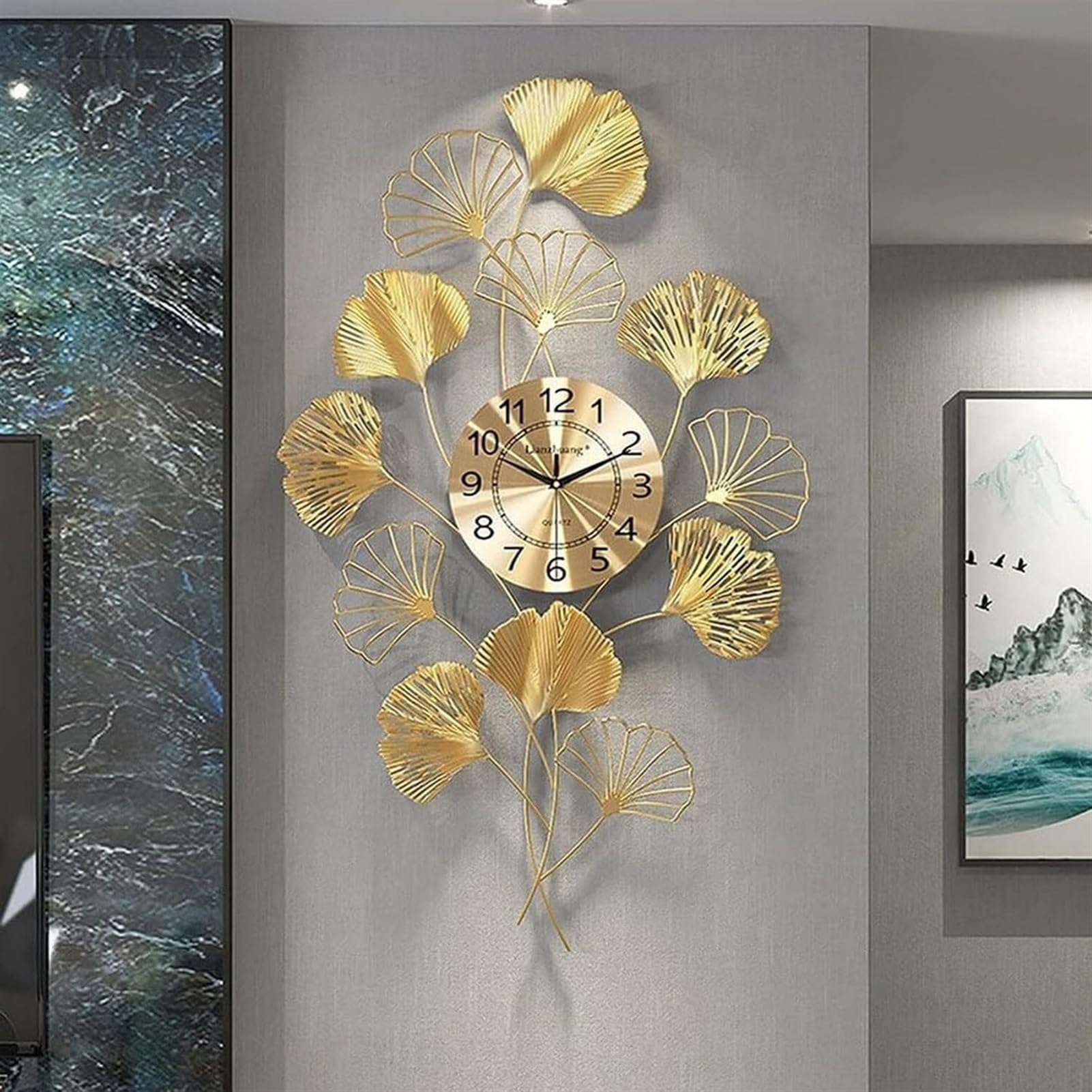 Horloge murale ginkgo 3D silencieuse décoration moderne salon