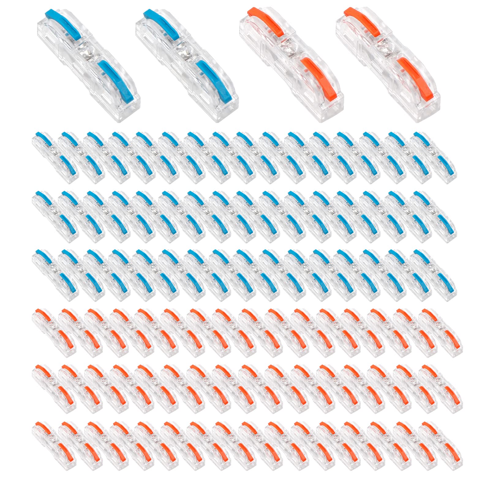 Merkaunis 100PCS Inline Wire Connectors 1 to 1 Inline Electrical Lever Wire Connectors Lever Nut Wire Connector Splicing Connector for Quick Wiring 28-12 AWG