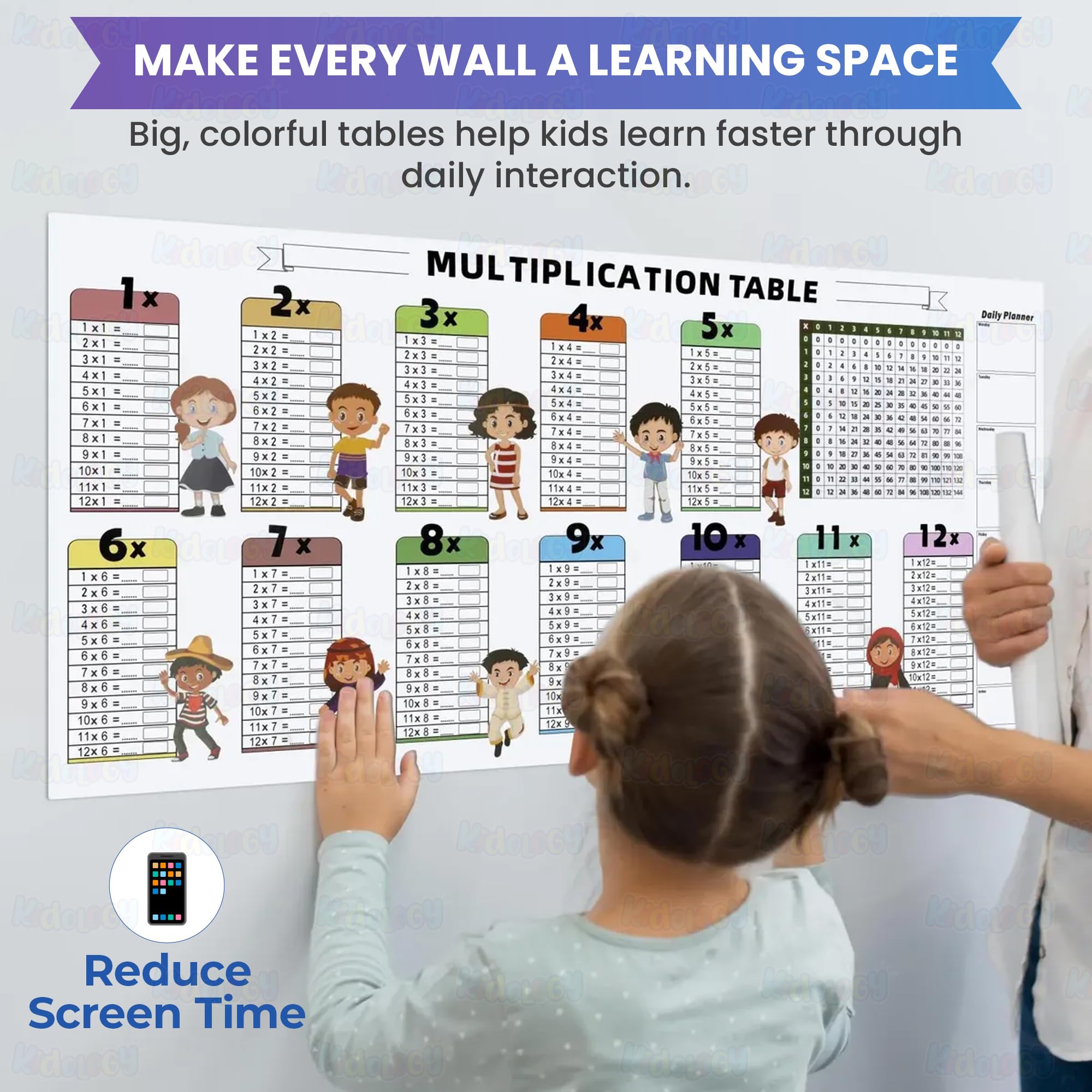 Kidology Multiplication Chart - Dry Erase Times Tables 1-12 -6