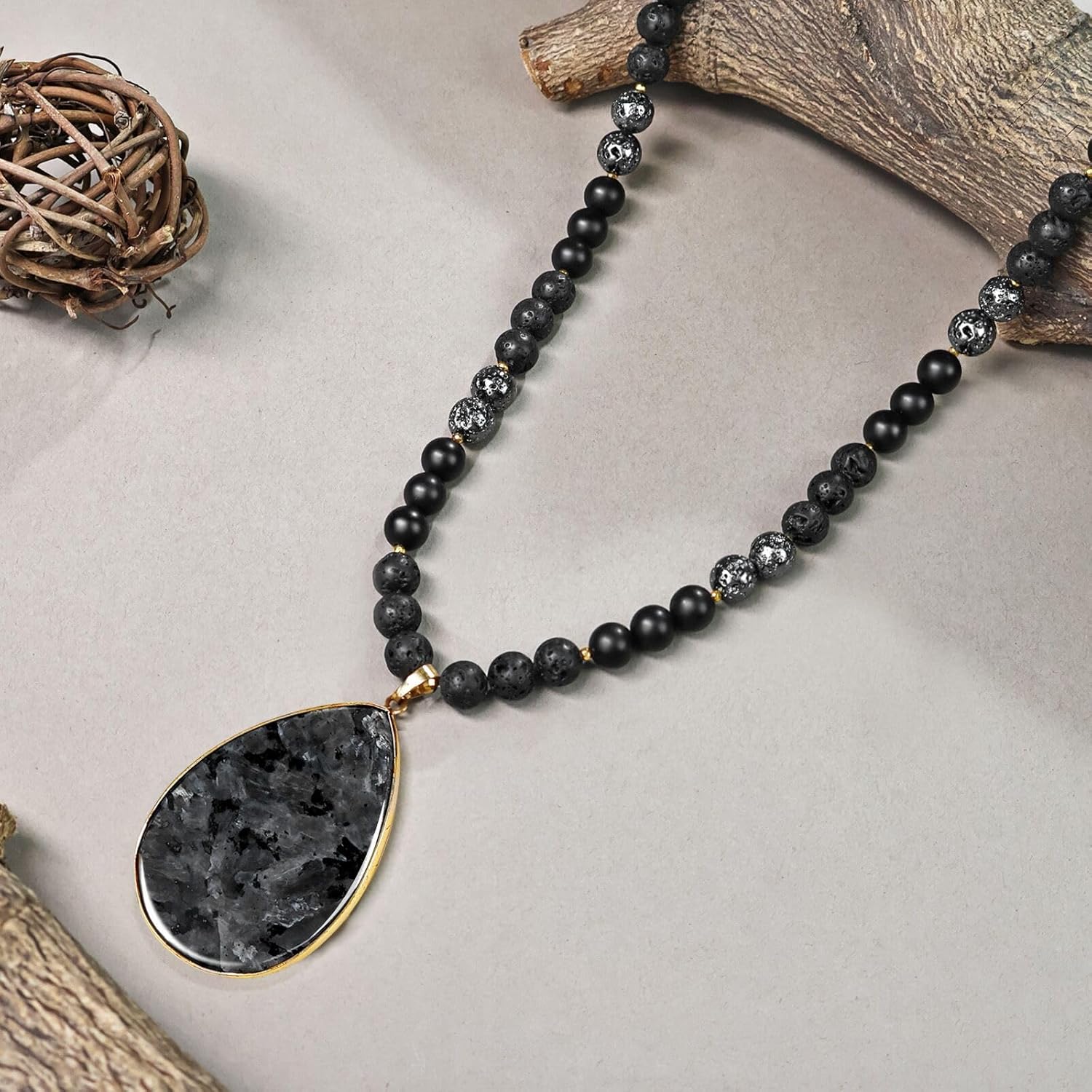 PEARLFECT Long Pendant Necklaces for Women/Men Trendy, 8MM Womens Beaded Jasper Necklaces,32 Inch Green Stone Bead BOHO Necklace Jewelry,Chunky Statement Necklace,Handmade Fashion Jewelry Gifts - Image 4