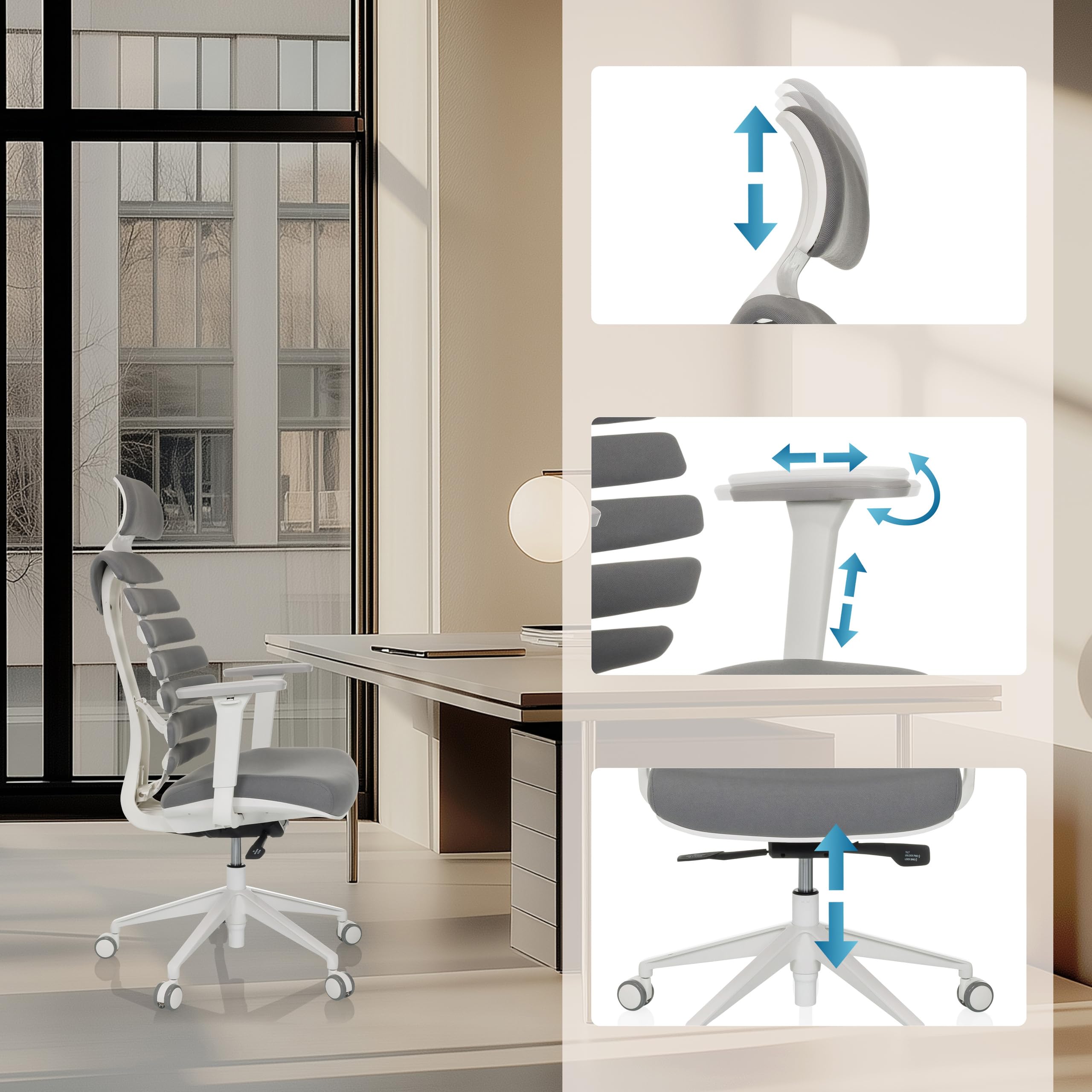 hjh OFFICE Silla de Oficina Profesional Silla giratoria Ergo Line W con Respaldo ergonómico Incl. Soporte Lumbar, Gris Oscuro