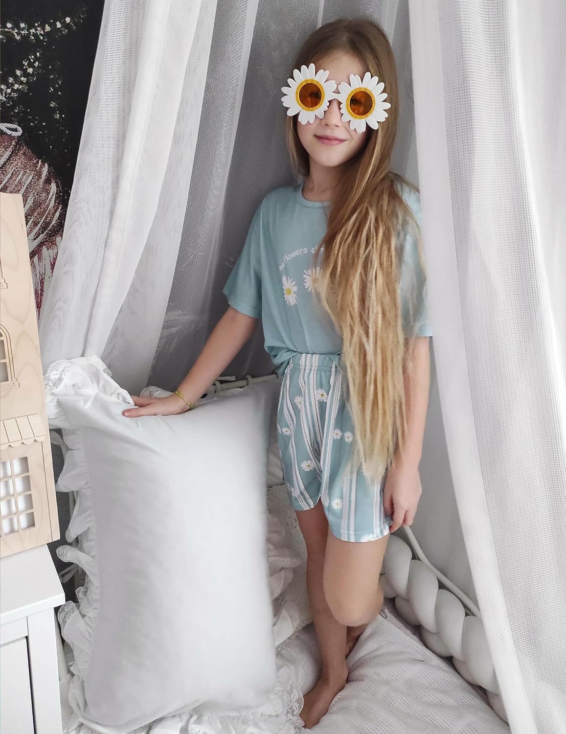 Arshiner Girls Pajama Set 3 Piece Short Sleeve Sleepwear Summer Soft Cute Pjs Outfits - Image 3