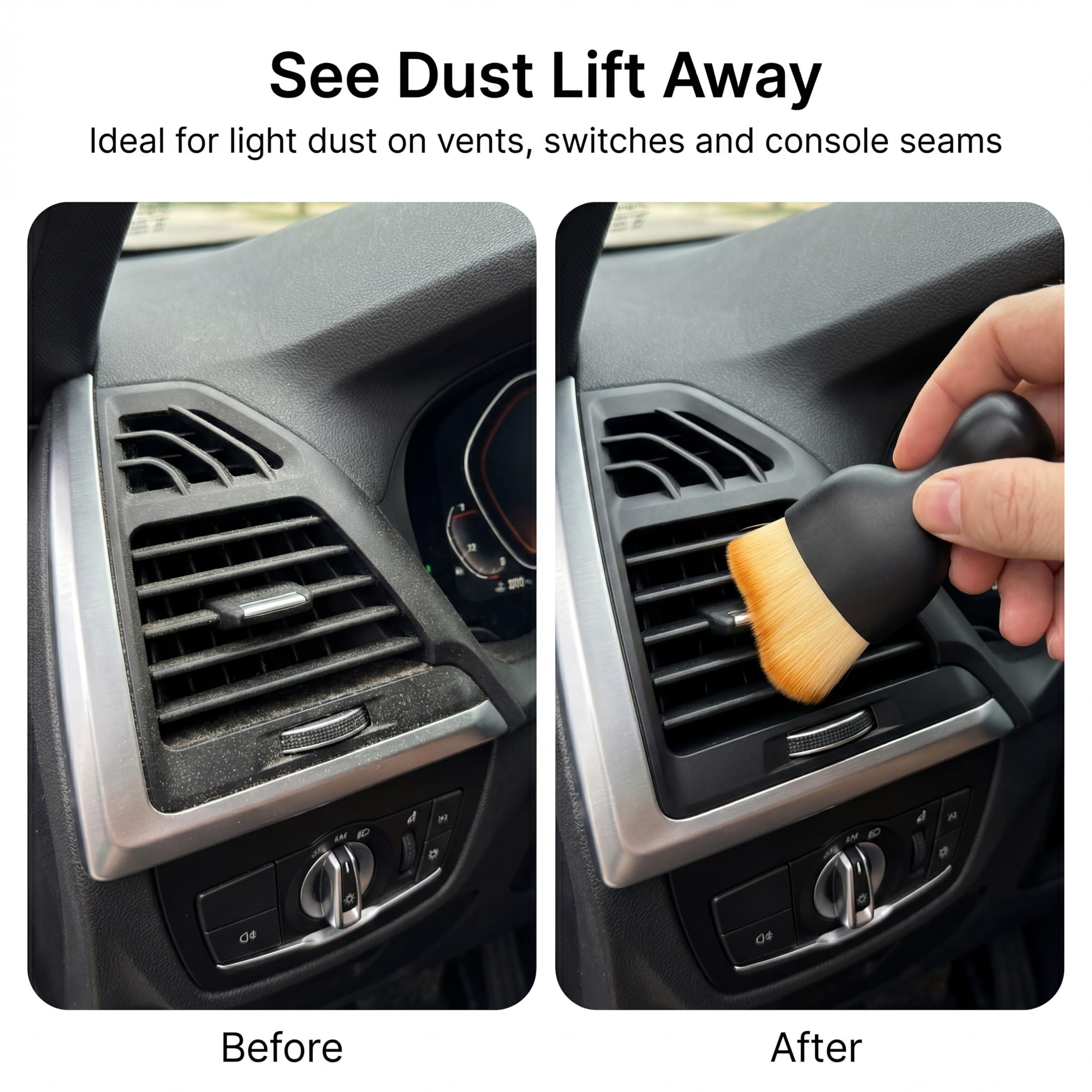 2 Stück Auto-Innen-Detail-Pinsel, weiche Borsten, Auto-Reinigungsbürste für Armaturenbrett, kratzfreie Auto-Staubwedelbürste für Auto, LKW, SUV, Wohnmobil (schwarz und gelb)