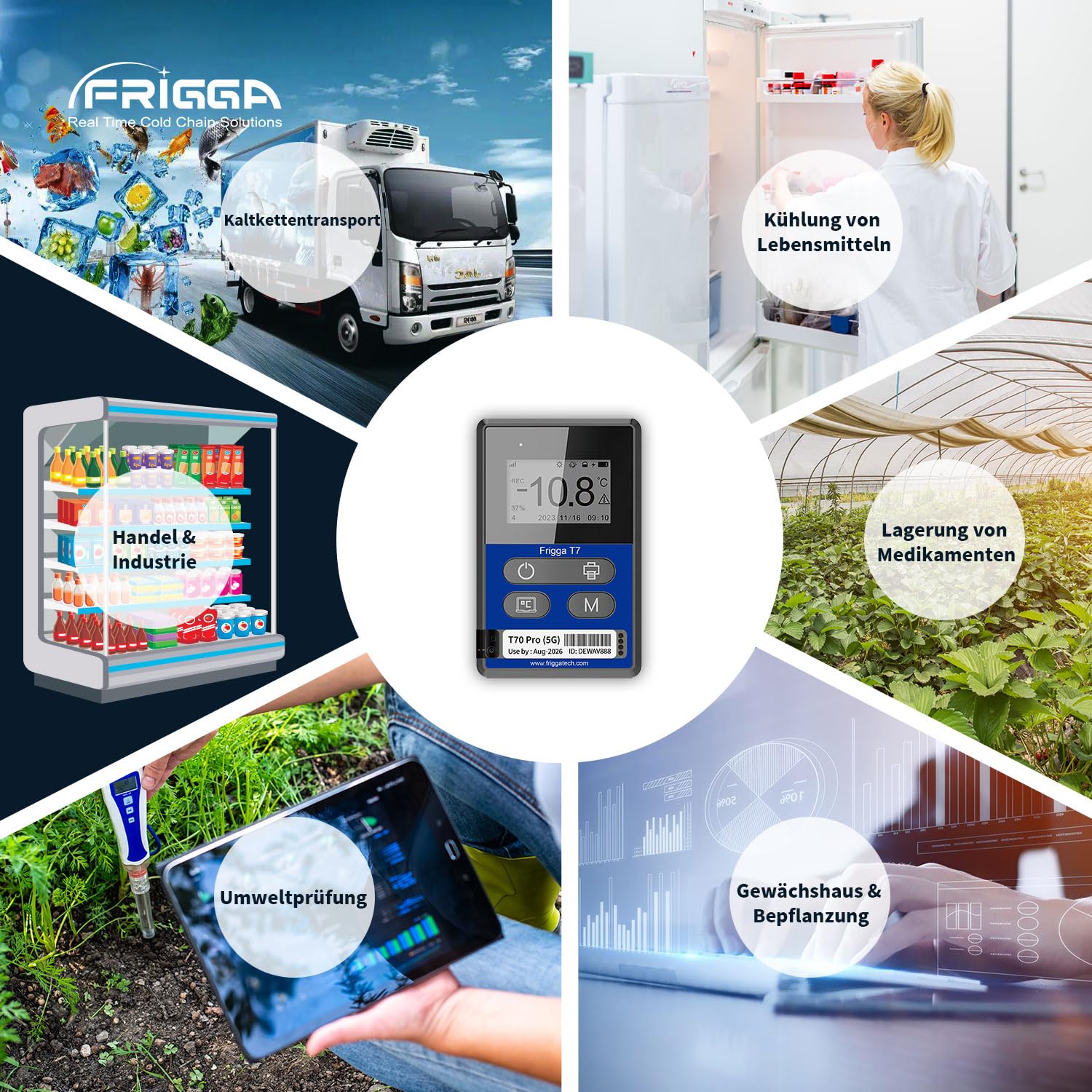 Frigga T70pro 4G/5G Echtzeit-Temperatur-Feuchtigkeits-Datenlogger Wiederverwendbar 50000 Punkte Wireless Remote Digital Temperature Recorder Medizinisches Wiederaufladbar