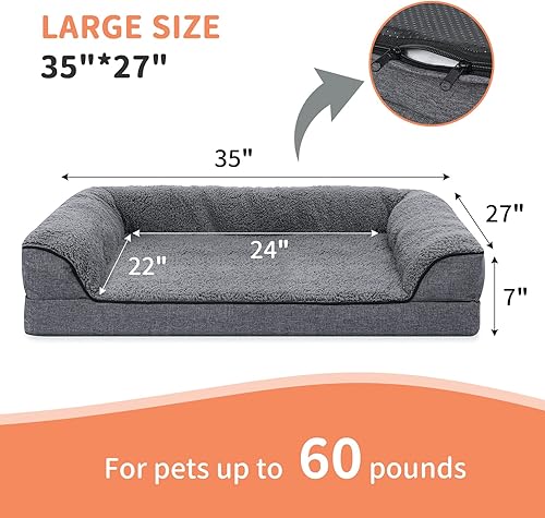 Miniatura 2 de Sivomens Cama para perro, cama lavable para perros grandes, sofá ortopédico de espuma de 7 pulgadas de grosor con funda extraíble y parte inferior