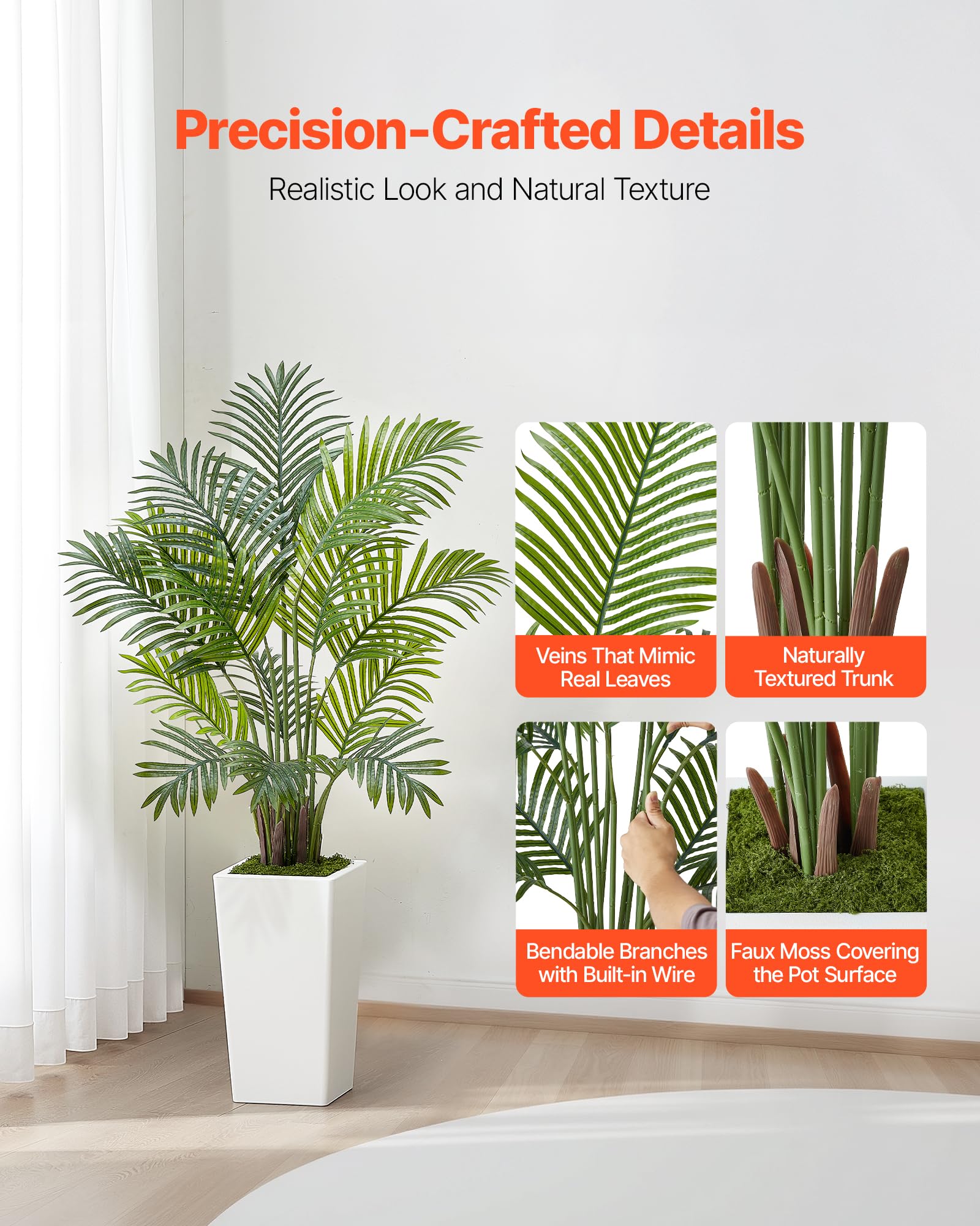 VEVOR Palma Areca Artificiale 1219 mm, Confezione da 2, Pianta Tropicale Finta con Fioriera Bianca Alta, Pianta Finta in Seta da Pavimento in Vaso, Grandi Alberi per Casa, Ufficio, Interno ed Esterno