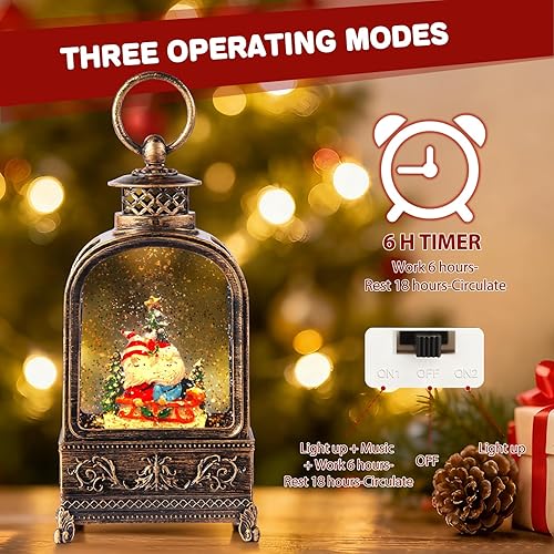 Miniatura 3 de Globo de nieve de gnomo de Navidad, 10.2 luces musicales de globo de nieve con temporizador de 6 horas y alimentado por USB, globos de nieve de