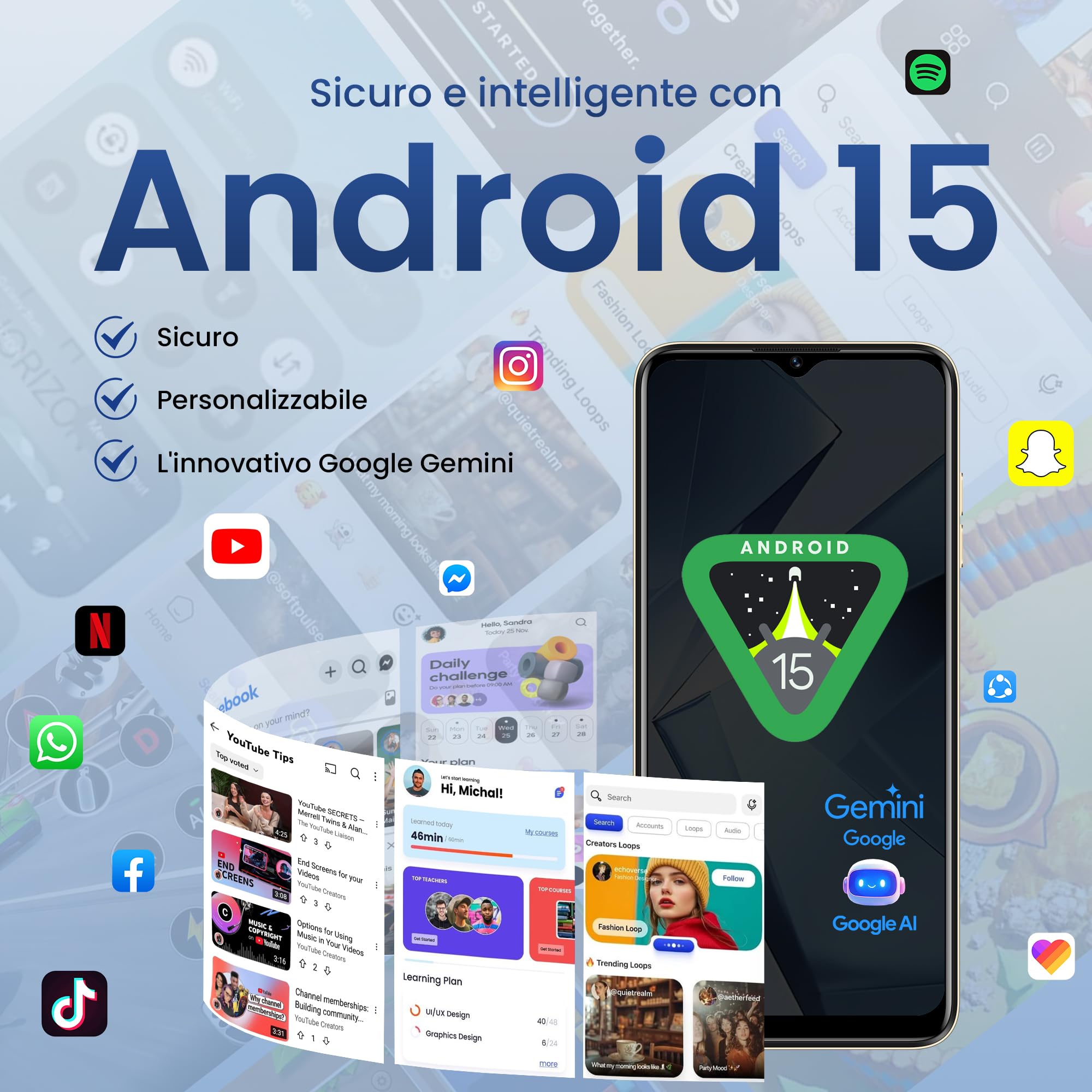 A12 Pro Android 15 Smartphone Libero, 24GB+256GB /TF 1TB, 6.9" HD+Schermo/120Hz Telefono Cellulare, 50MP +8MP Fotocamera, 6500mAh Batterie, 4G Dual SIM/Widevine L1/Face Unlock