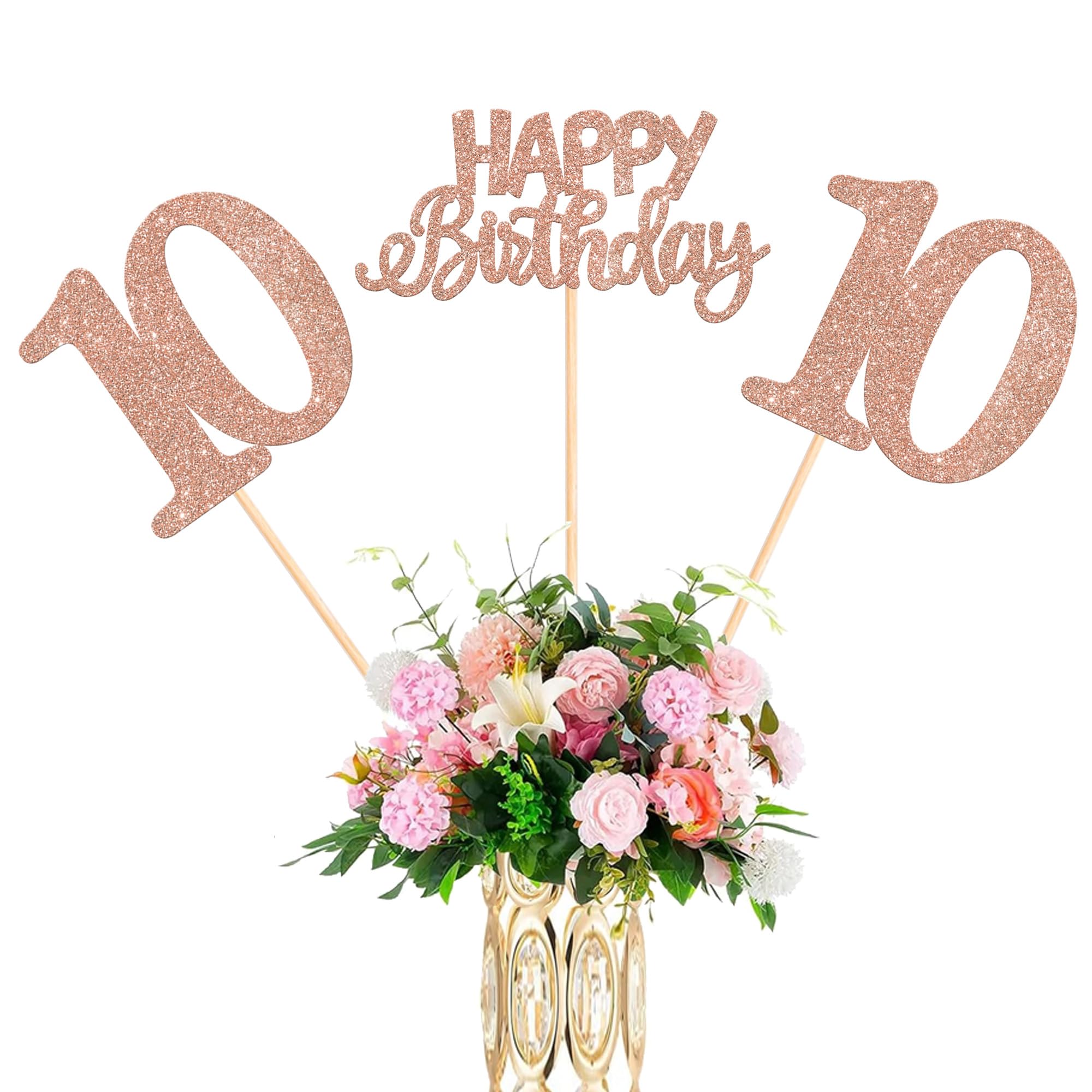 SYKYCTCY 12 Pack Cheers to 10 Centerpiece Sticks Assembled Glitter Number 10 Ten Table Flower Centerpiece Sticks for Cheers to 10 Years Old 10th Theme Party Supplies