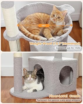 MUTTROS Cactus Cat Tree Cat Scratching Post 40 برج القط مع أرجوحة السجاد المعدنية الكبيرة ، وظيفة خدش القطط للقطط الداخلية مع كرة الشقة والتدليل ، رمادي