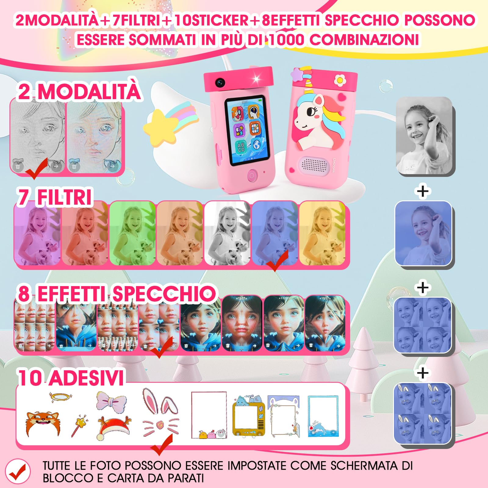 Fotocamera per bambini, ZUEOKAI Fotocamera intelligente per bambini Regali di Natale e compleanno per bambini dai 3 ai 12 anni, fotocamera digitale per bambini con video 1080P
